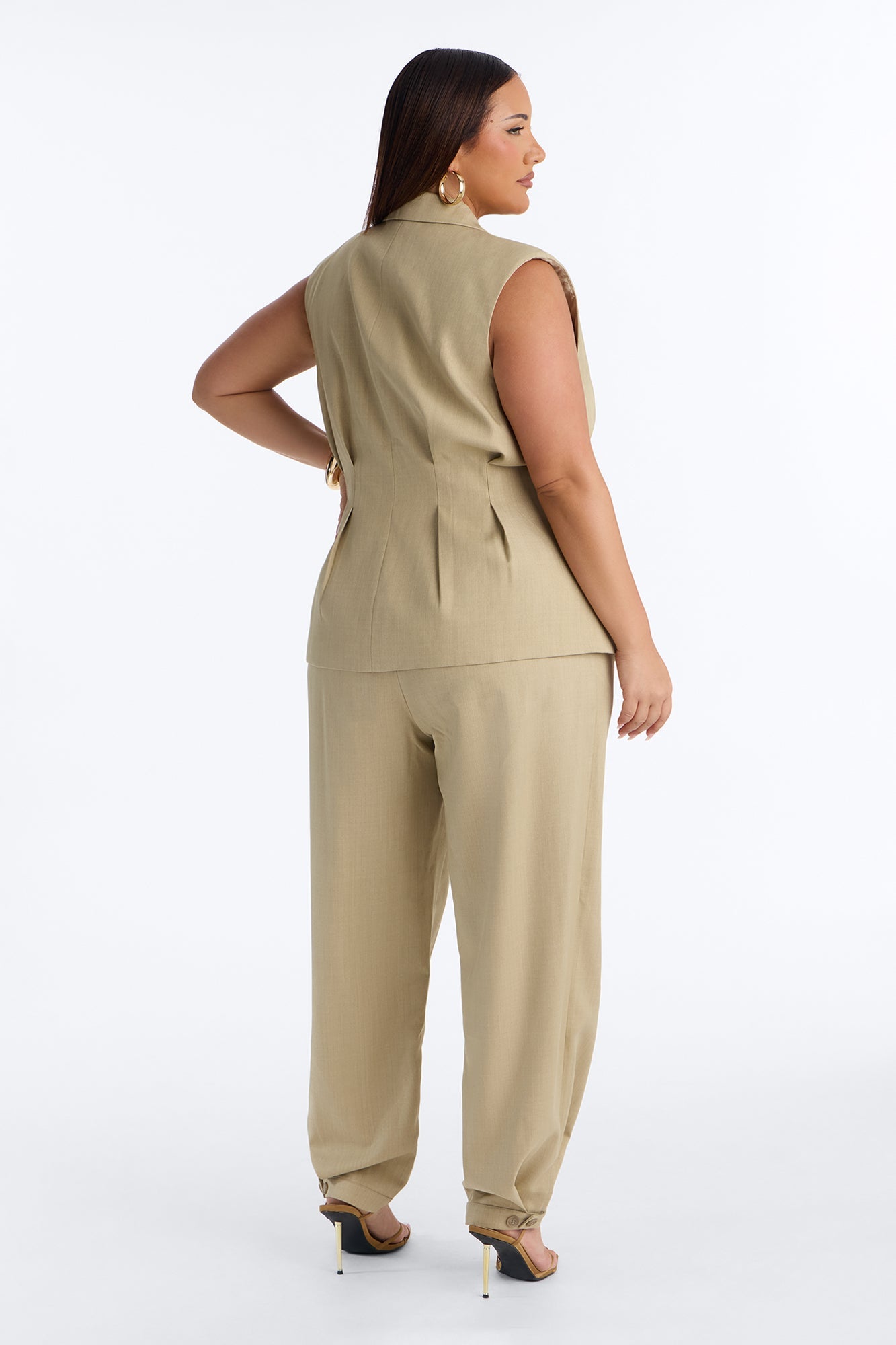 Christina Button Cuff Pleated Straight Leg Trouser - Sage