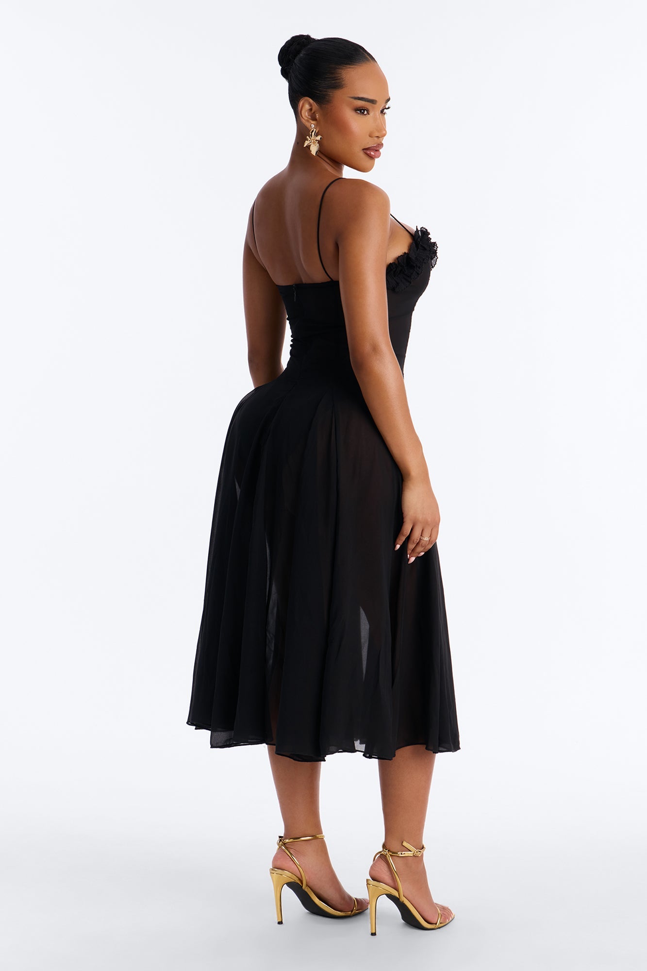 Imara Chiffon Midi Dress - Black