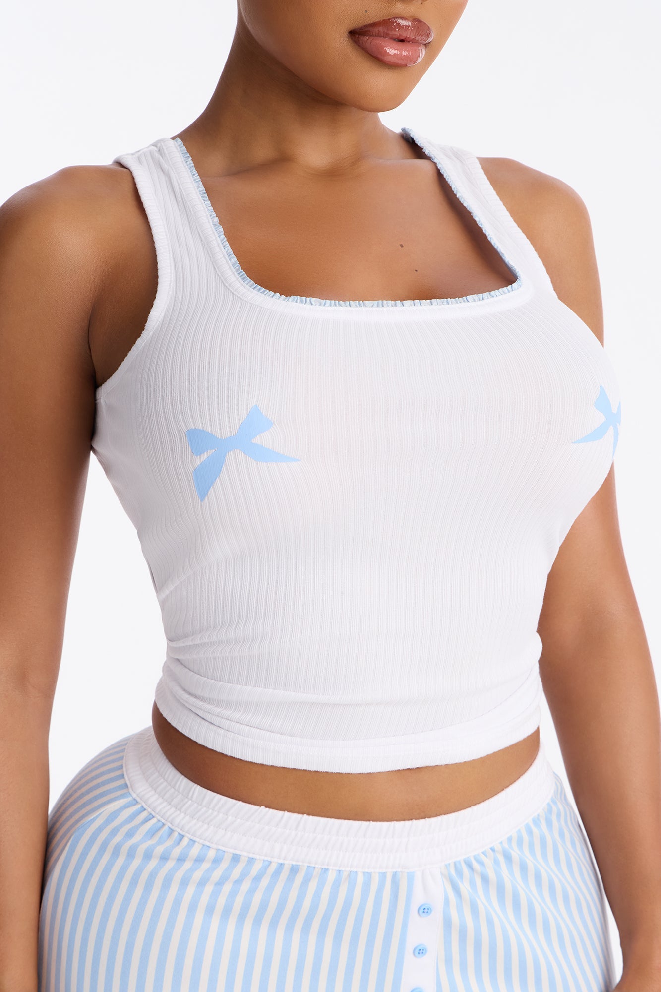 Bow Down Boxer PJ Pant Set - White/Blue