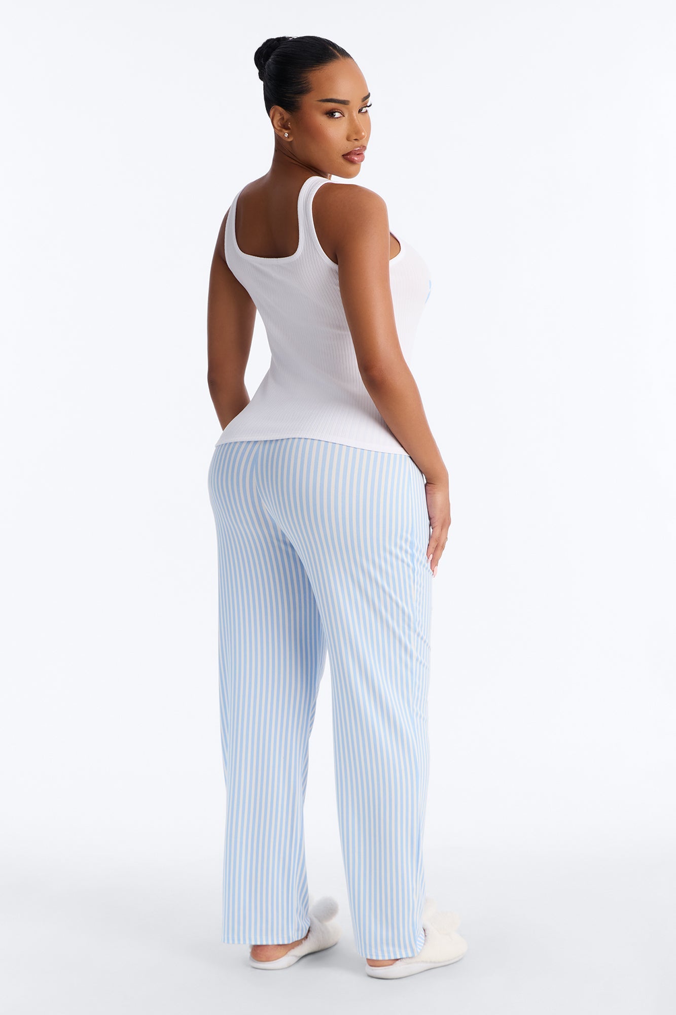 Bow Down Boxer PJ Pant Set - White/Blue