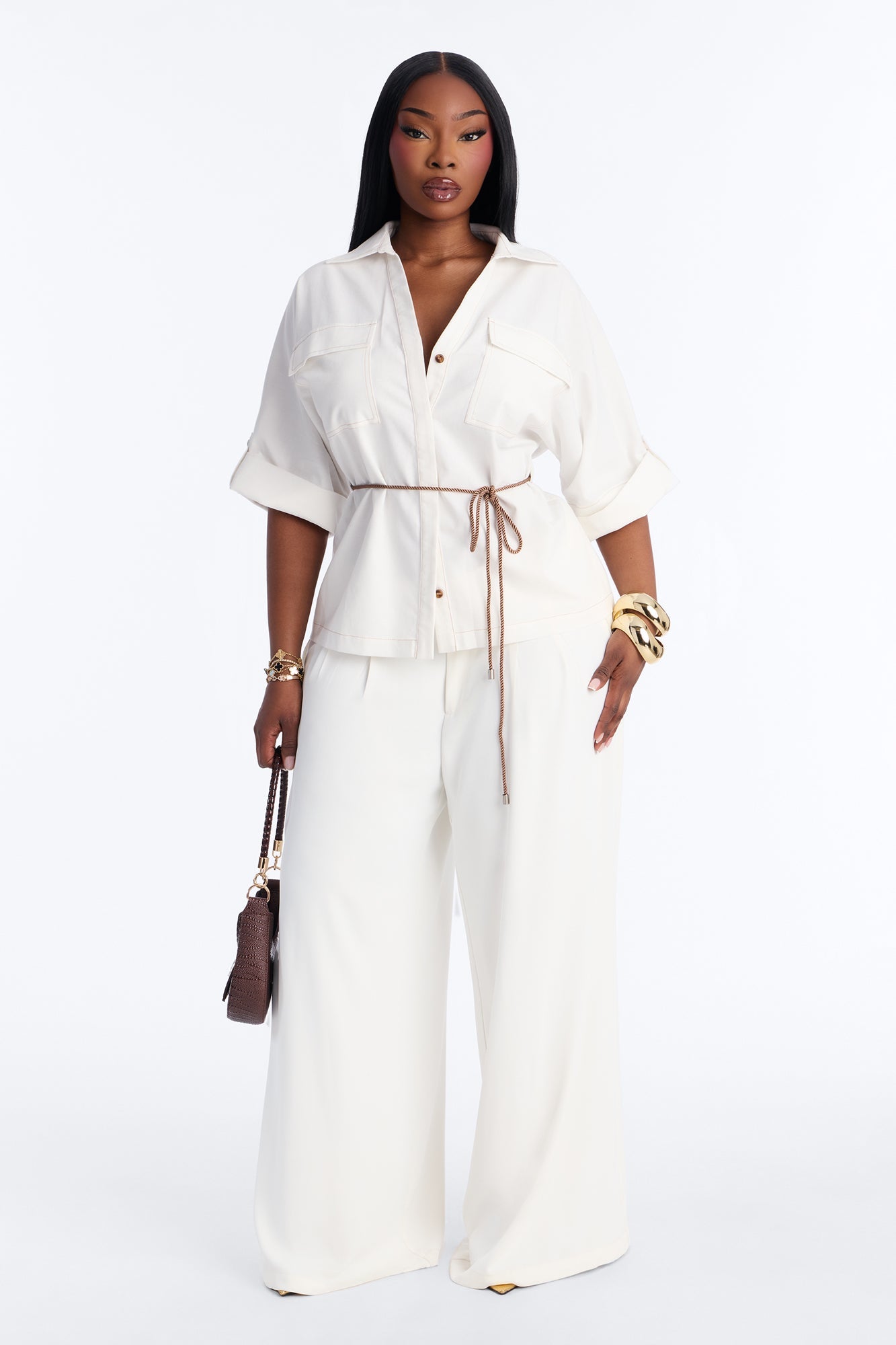 Casual Class Belted Linen Shirt - White