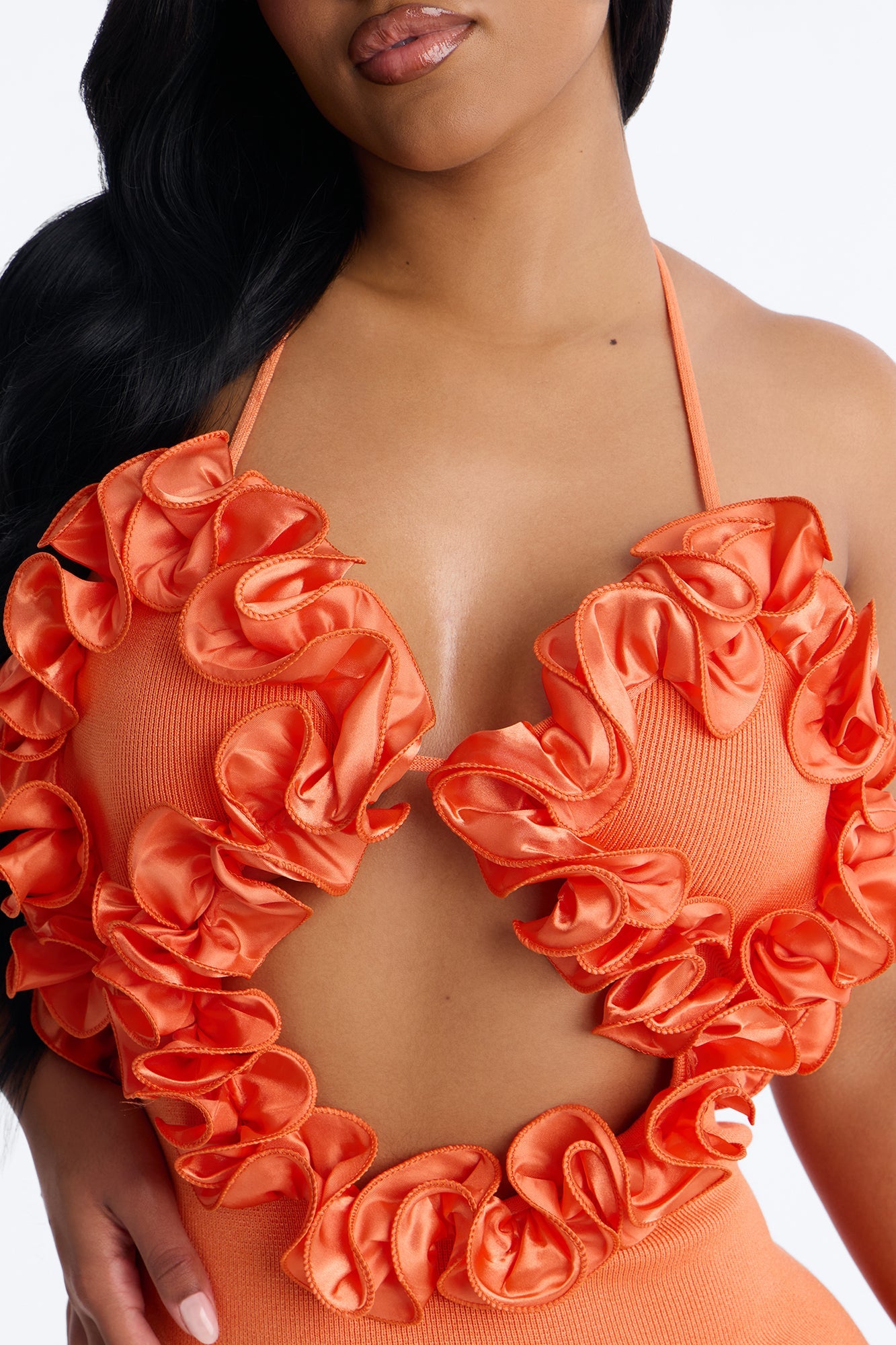 Runaway Ruffle Sweater Maxi Dress - Orange