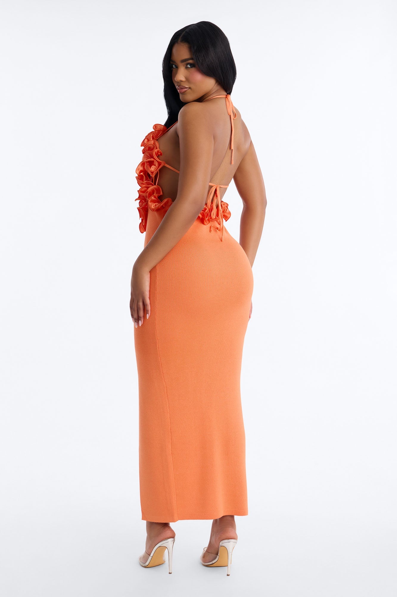 Runaway Ruffle Sweater Maxi Dress - Orange