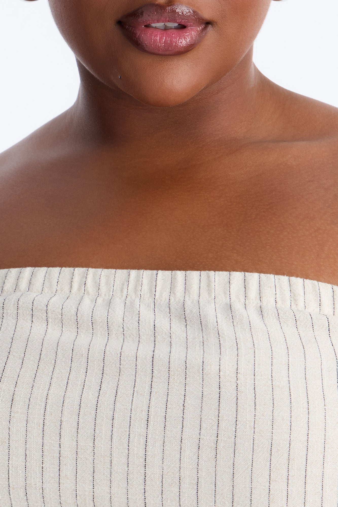 Feeling Fine Pinstripe Linen Top - Oatmeal/combo