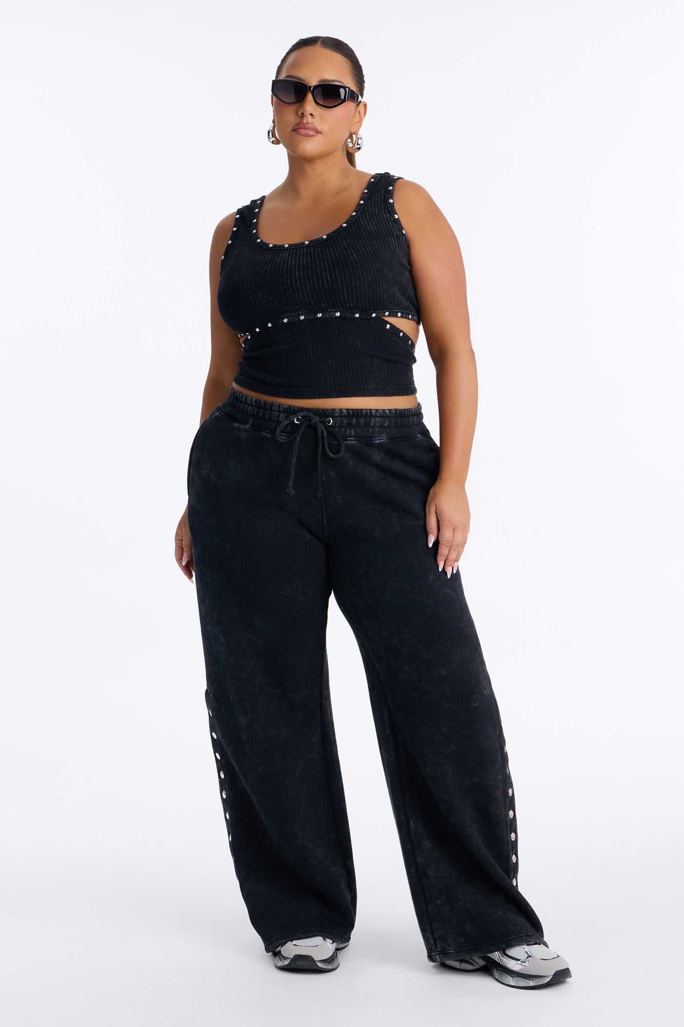 More Than A Studded Fleece Pant Set - Black