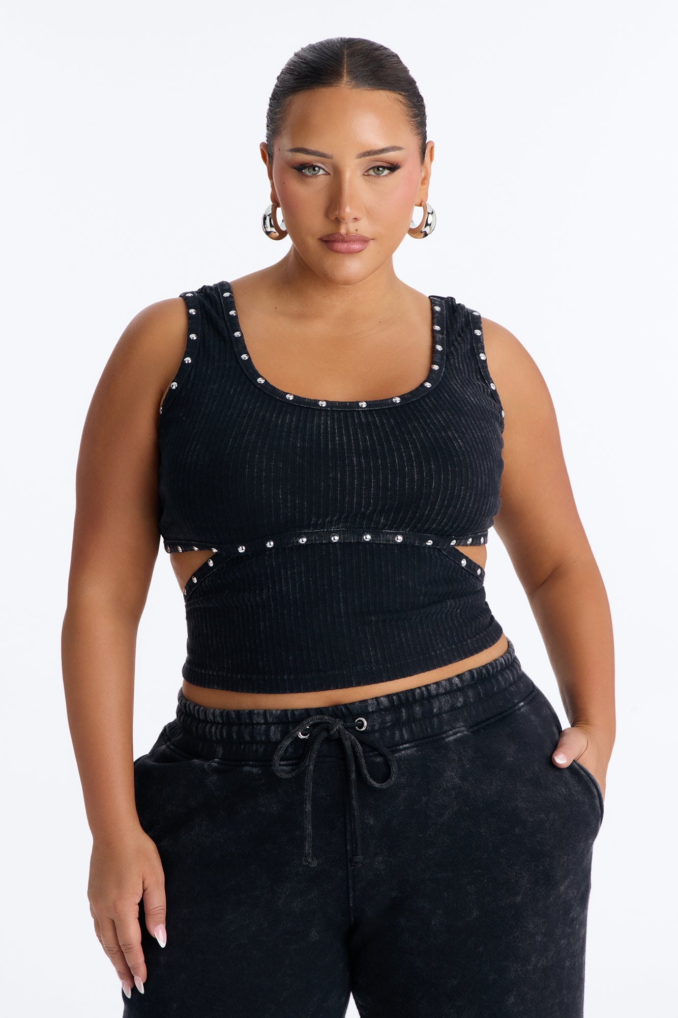 More Than A Studded Fleece Pant Set - Black