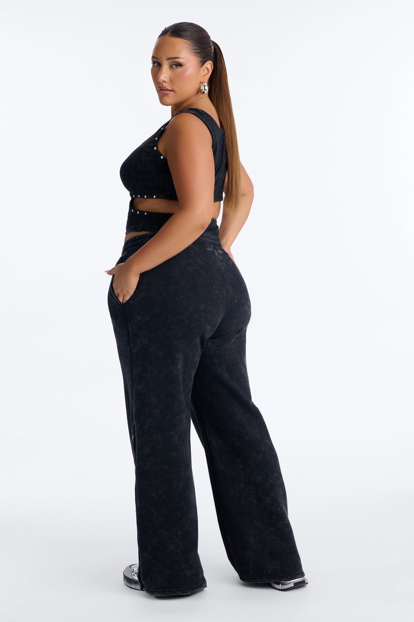 More Than A Studded Fleece Pant Set - Black