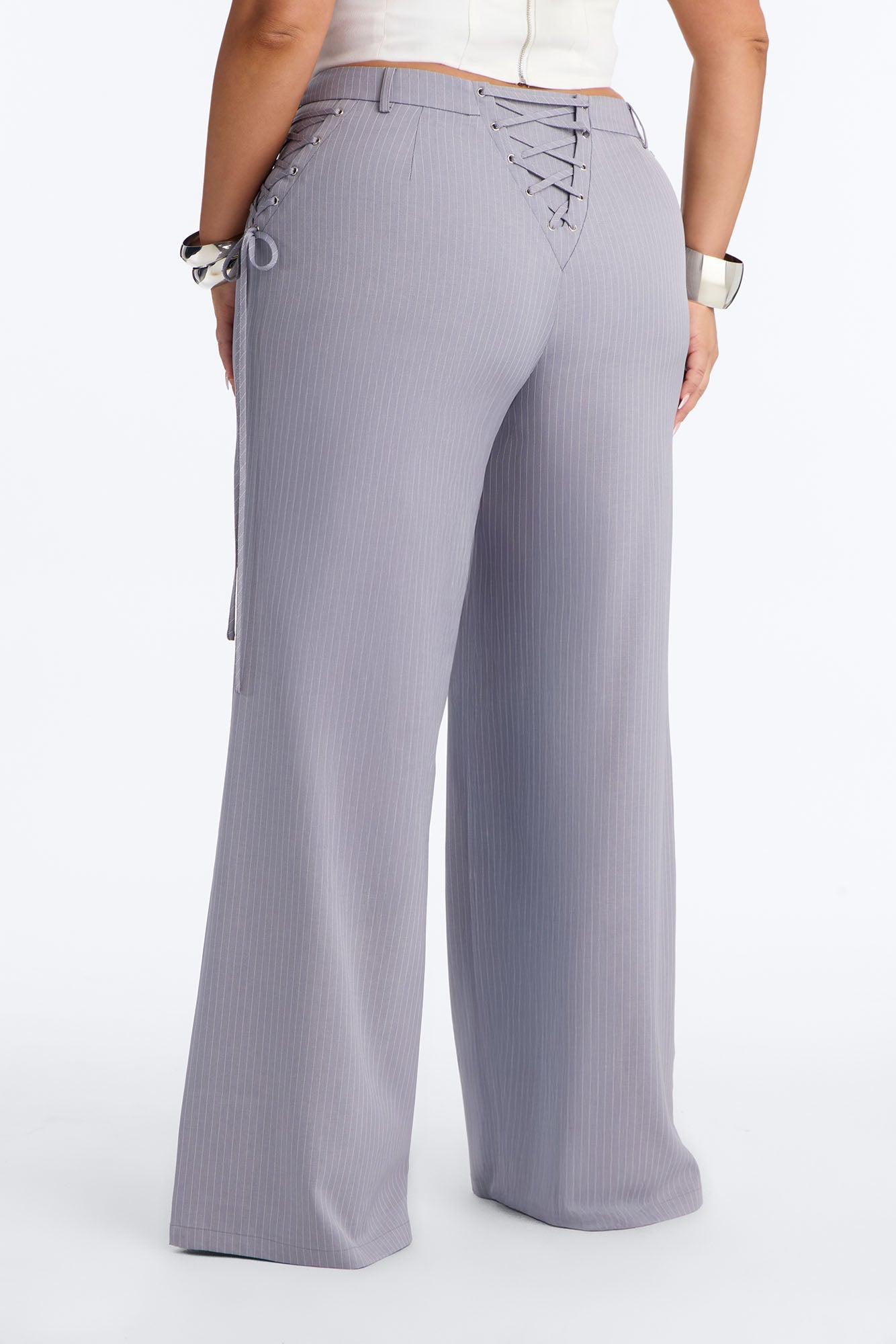 All Laced Up Low Rise Pinstripe Trouser - Light Grey