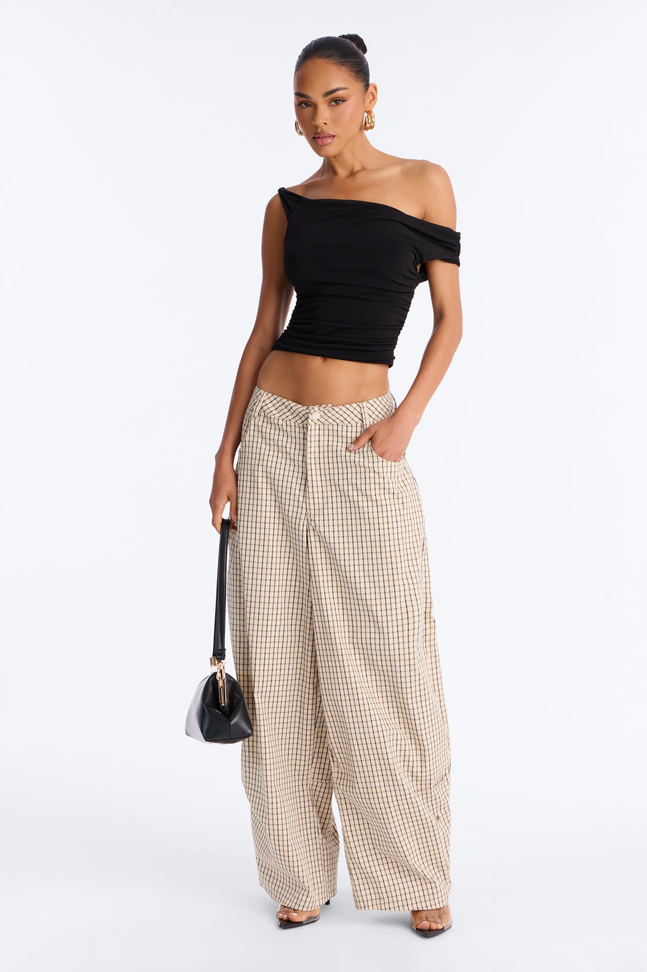 Kiyla Barrel Leg Mid Rise Pant - Sand/combo