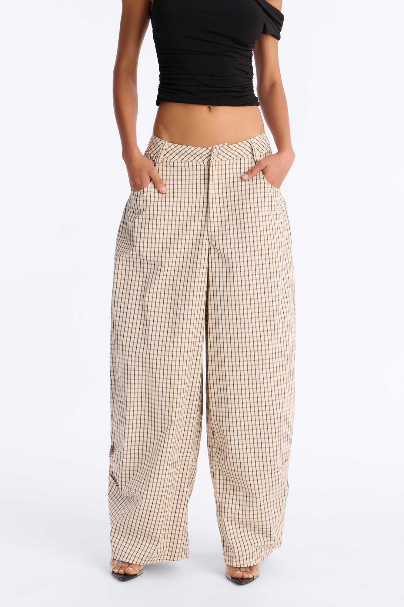 Kiyla Barrel Leg Mid Rise Pant - Sand/combo