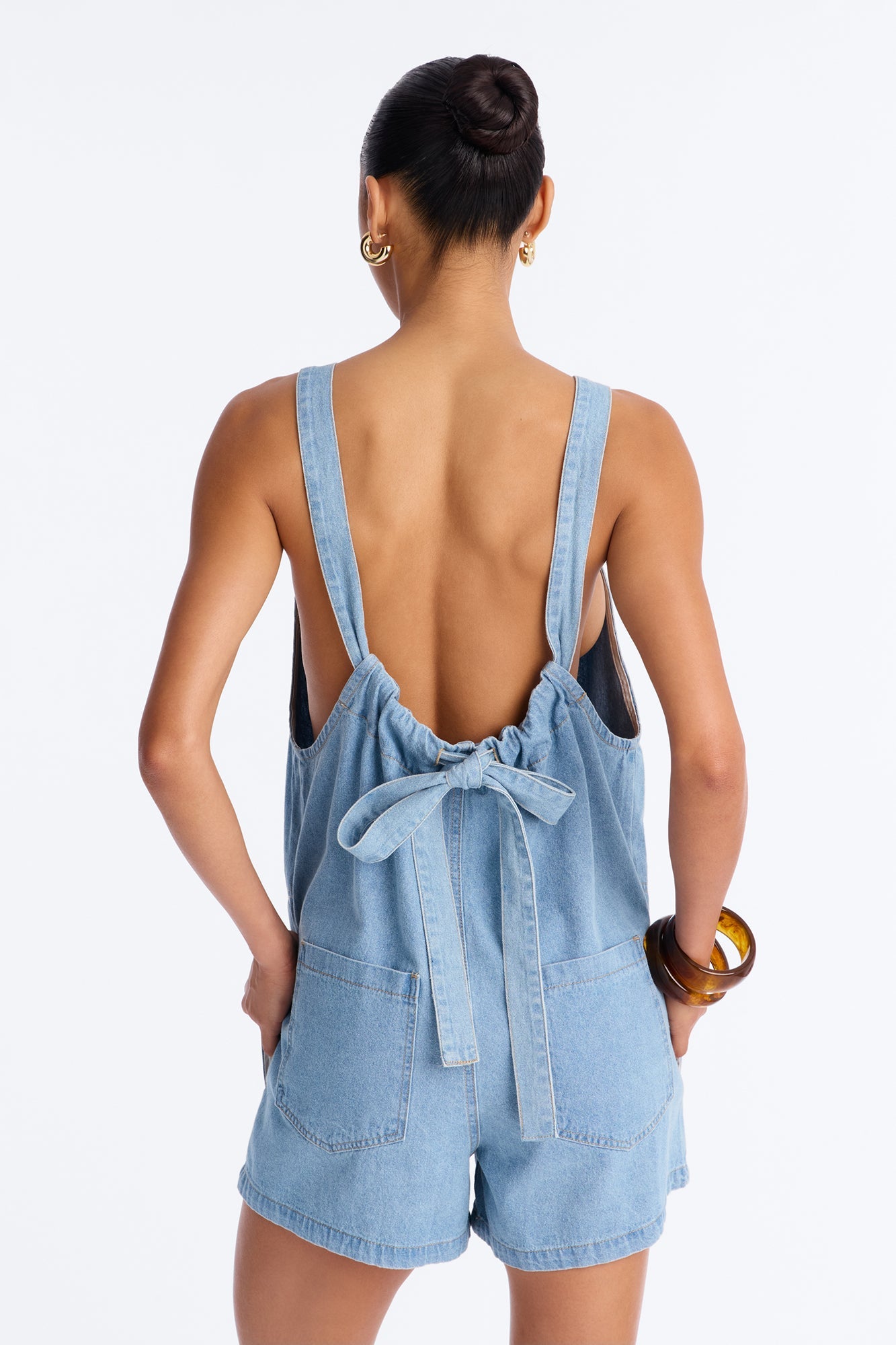 Katya Denim Tie Back Romper - Light Wash