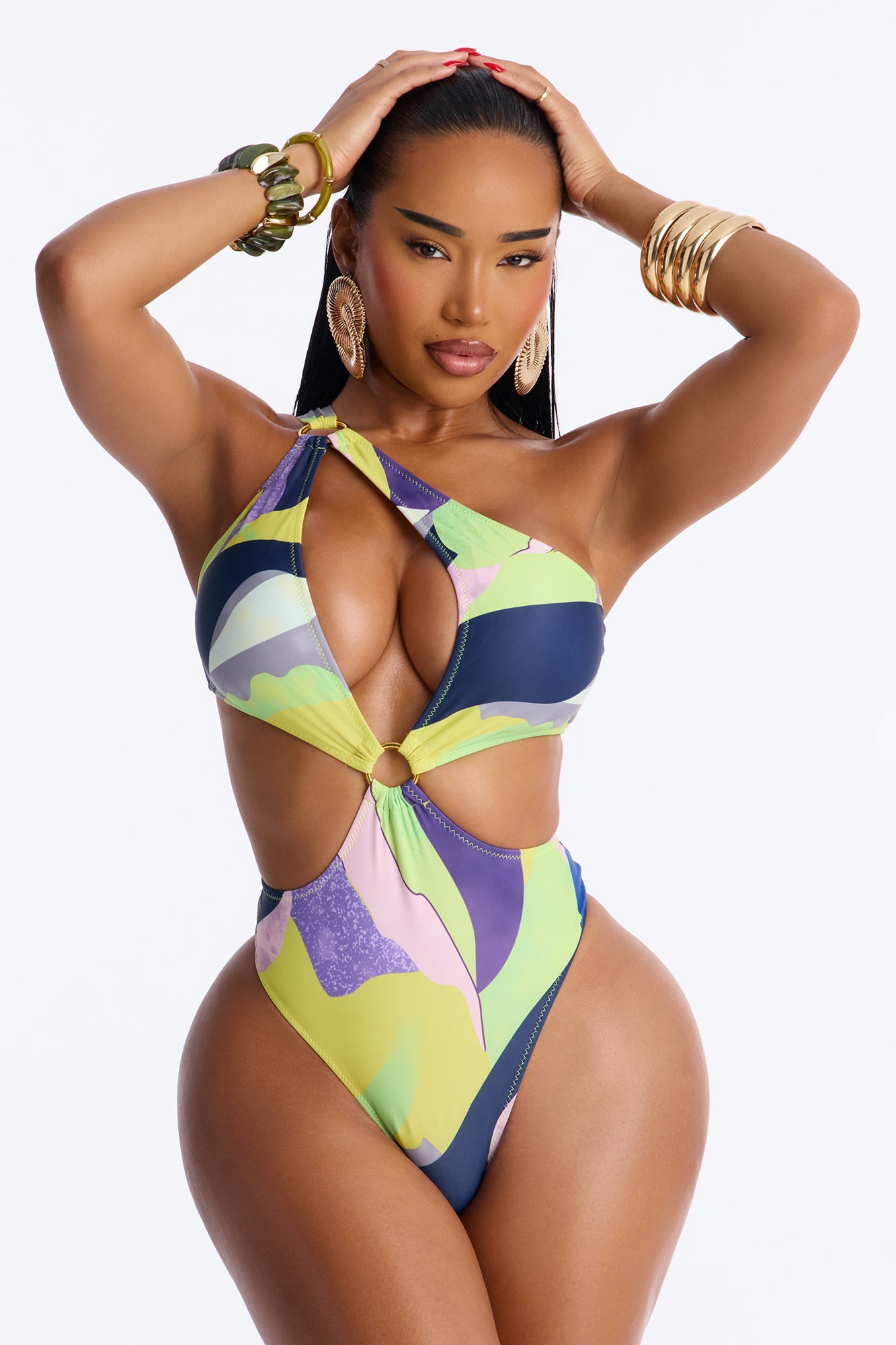 Officially Summer Cutout One Piece Swimsuit - Yellow/combo