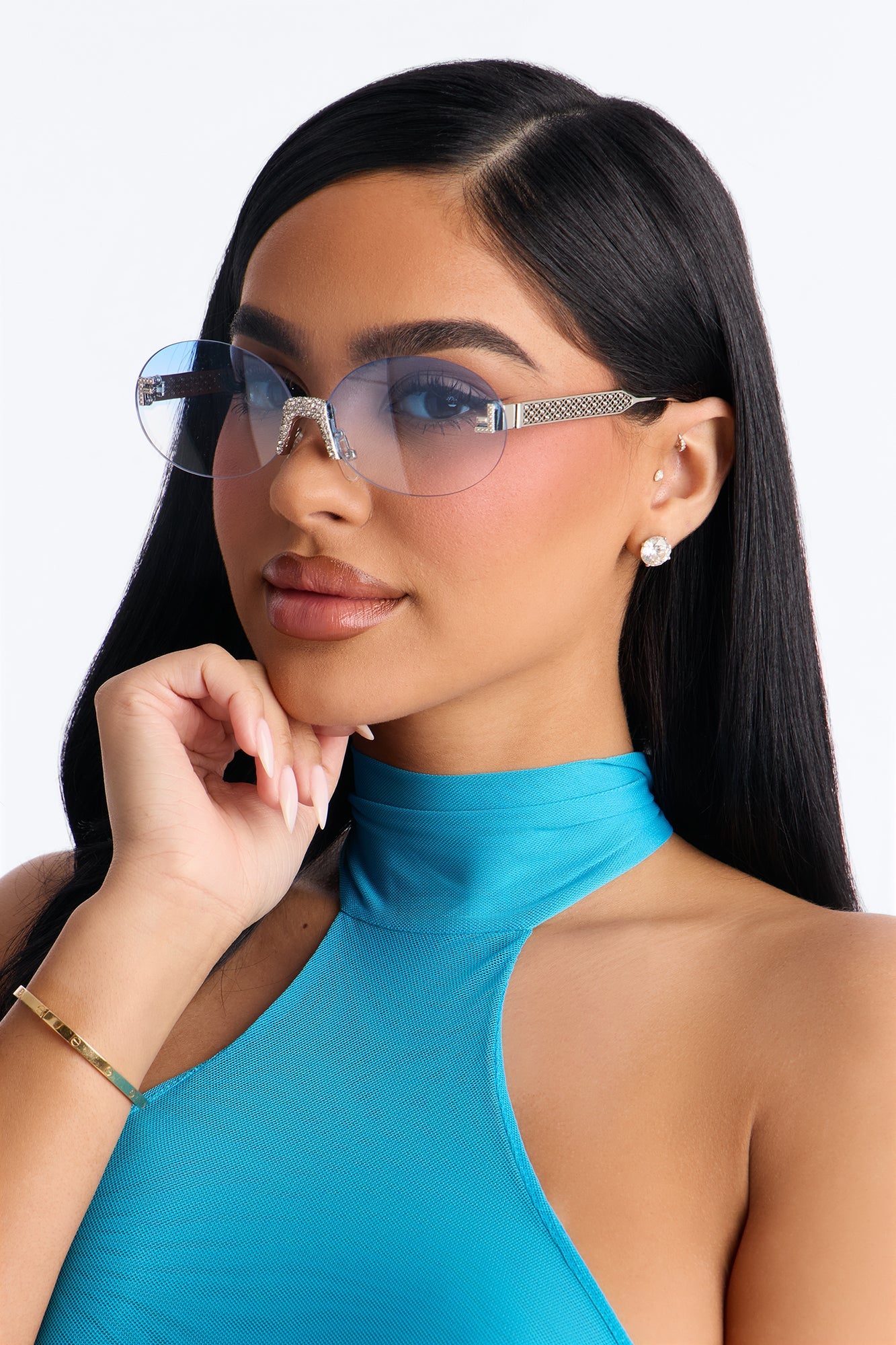 Aurora Crystal Sunglasses - Silver/Blue