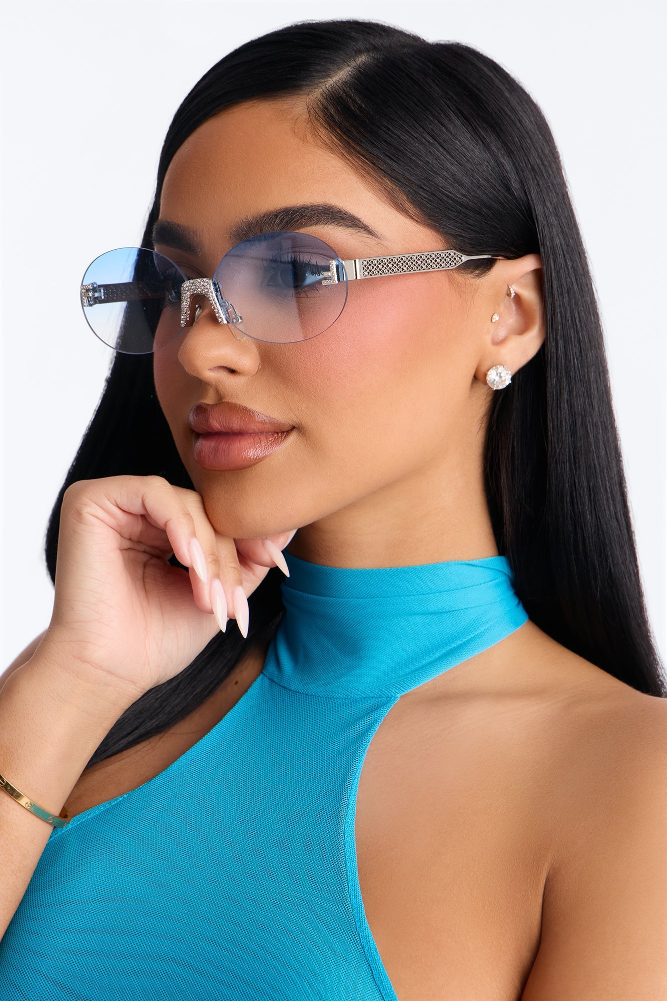 Aurora Crystal Sunglasses - Silver/Blue