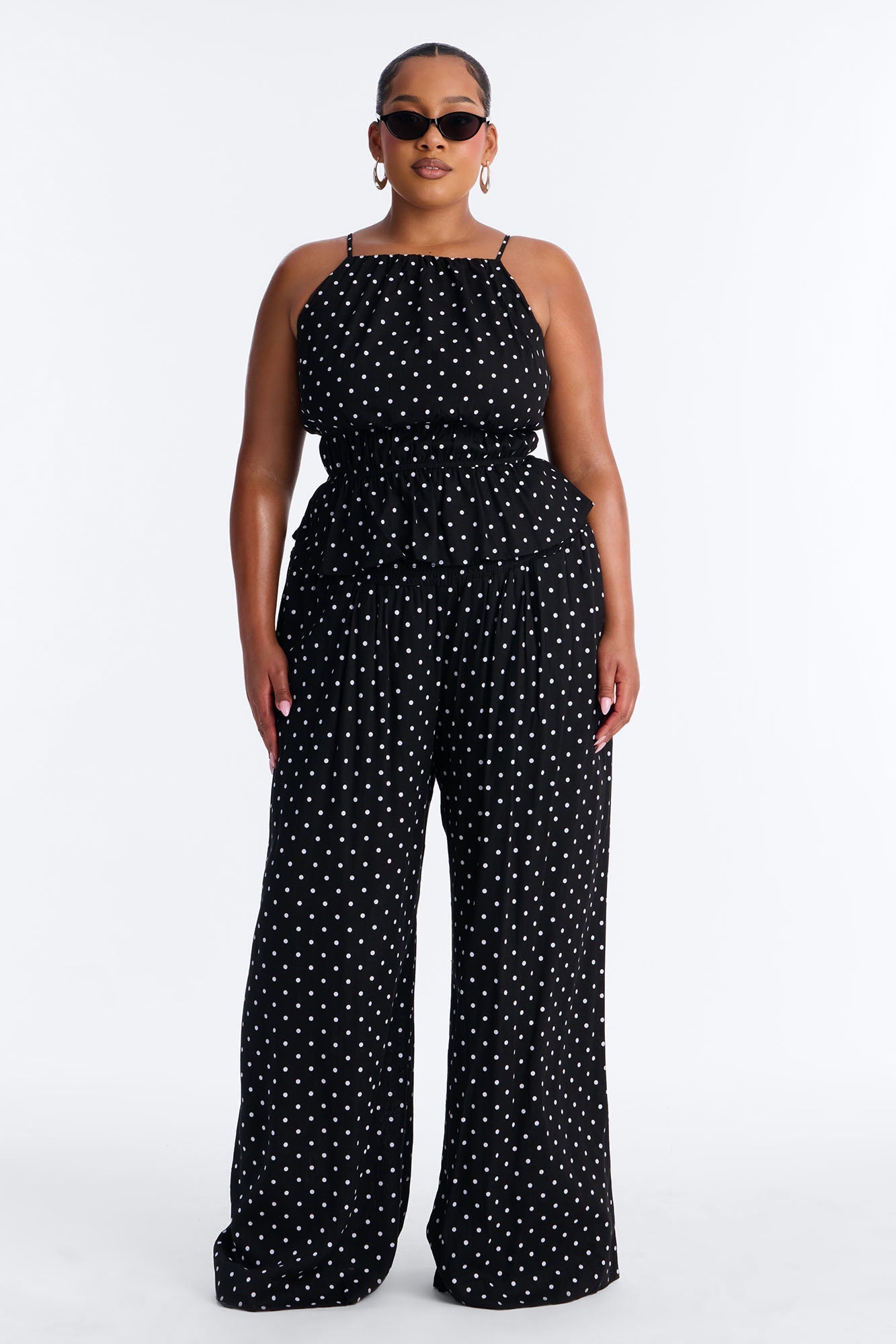 Riley Linen Polka Dot Pant Set - Black/White