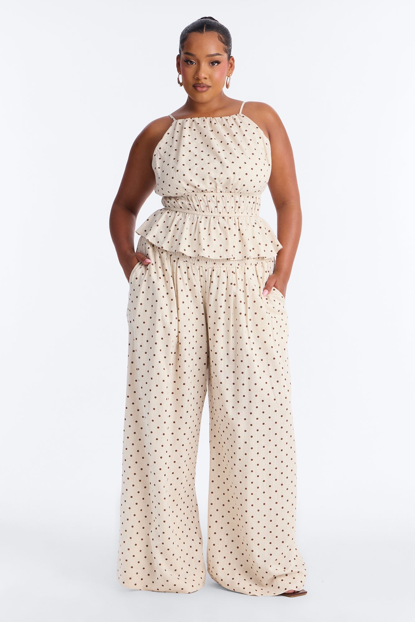 Riley Linen Polka Dot Pant Set - Oatmeal