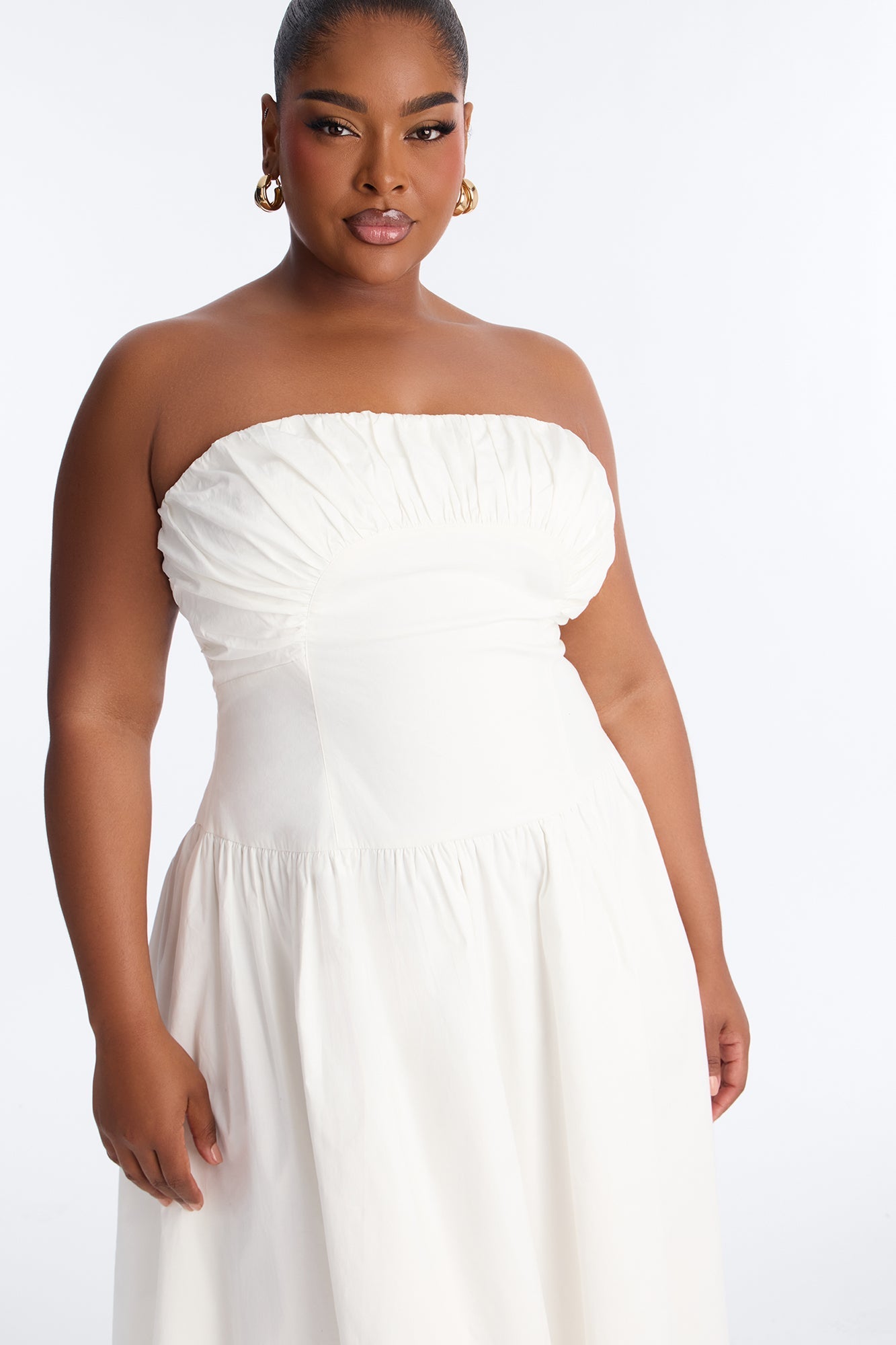 Jana Strapless Pleated Midi Dress - White