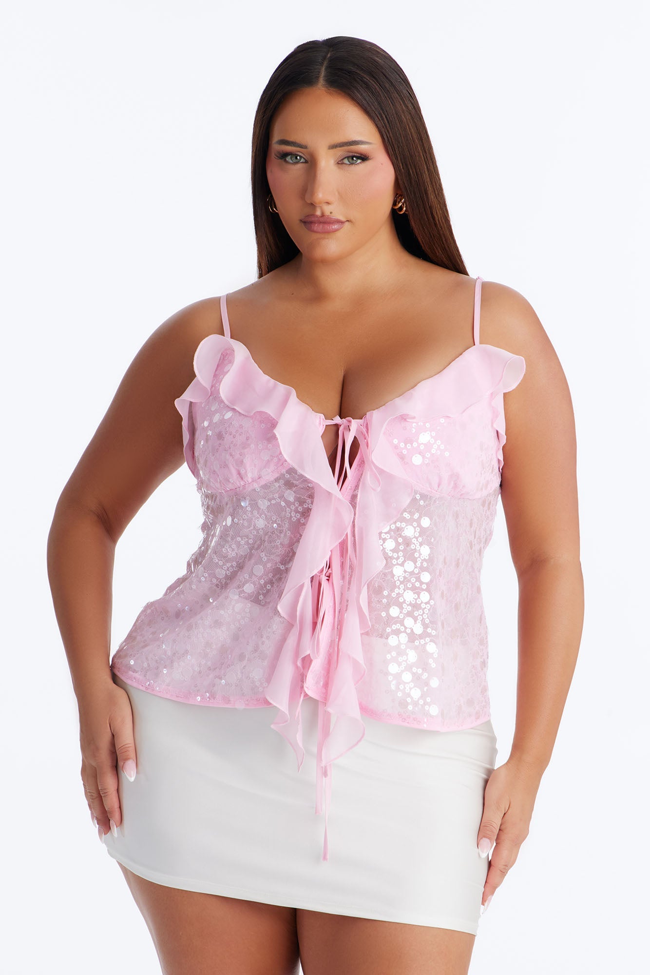 Sparkle Now Sleep Later Ruffle Sequin Flyaway Top - Pink