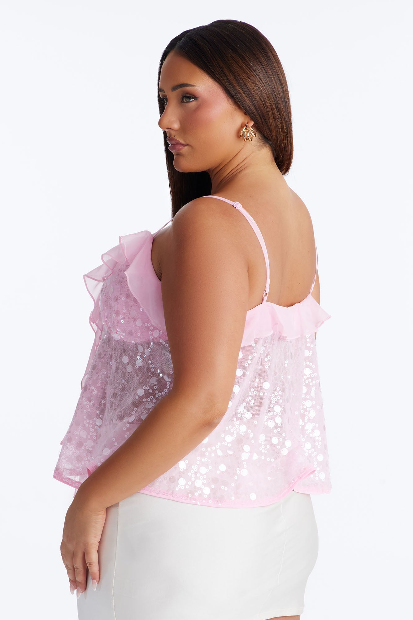 Sparkle Now Sleep Later Ruffle Sequin Flyaway Top - Pink