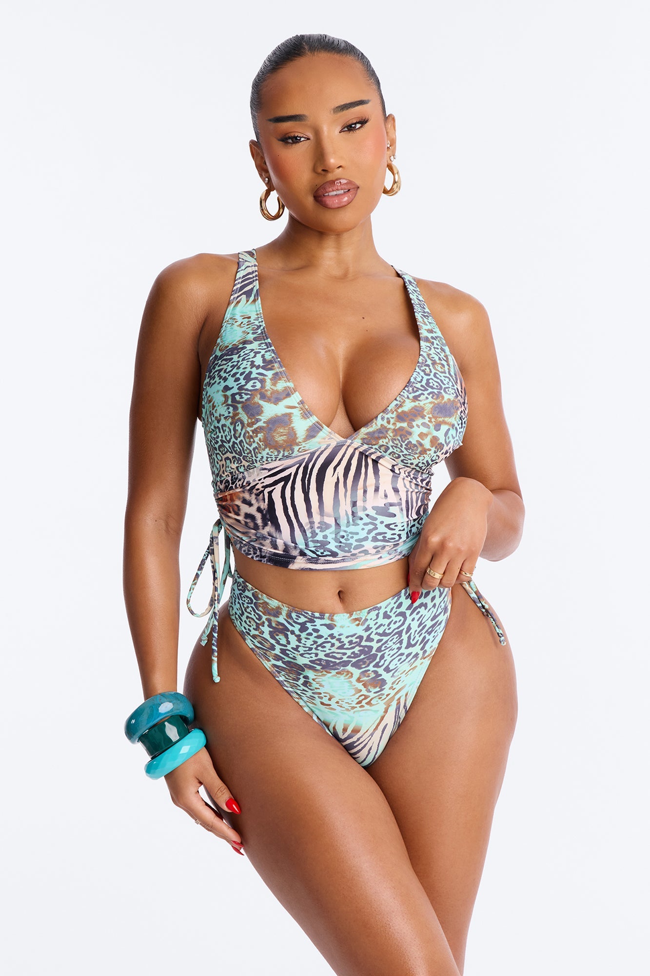 Sail Away With Me Tankini Ruching 2 Piece Bikini - Black/Blue