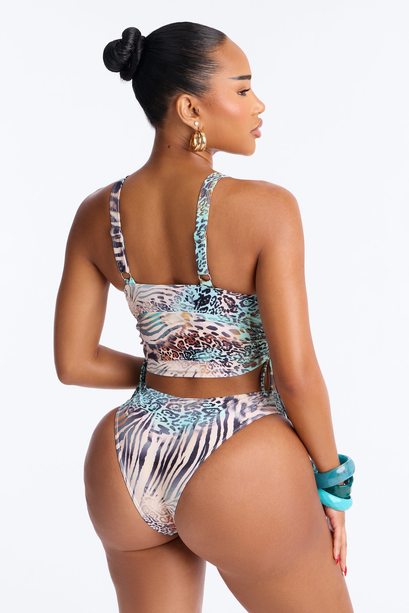 Sail Away With Me Tankini Ruching 2 Piece Bikini - Black/Blue