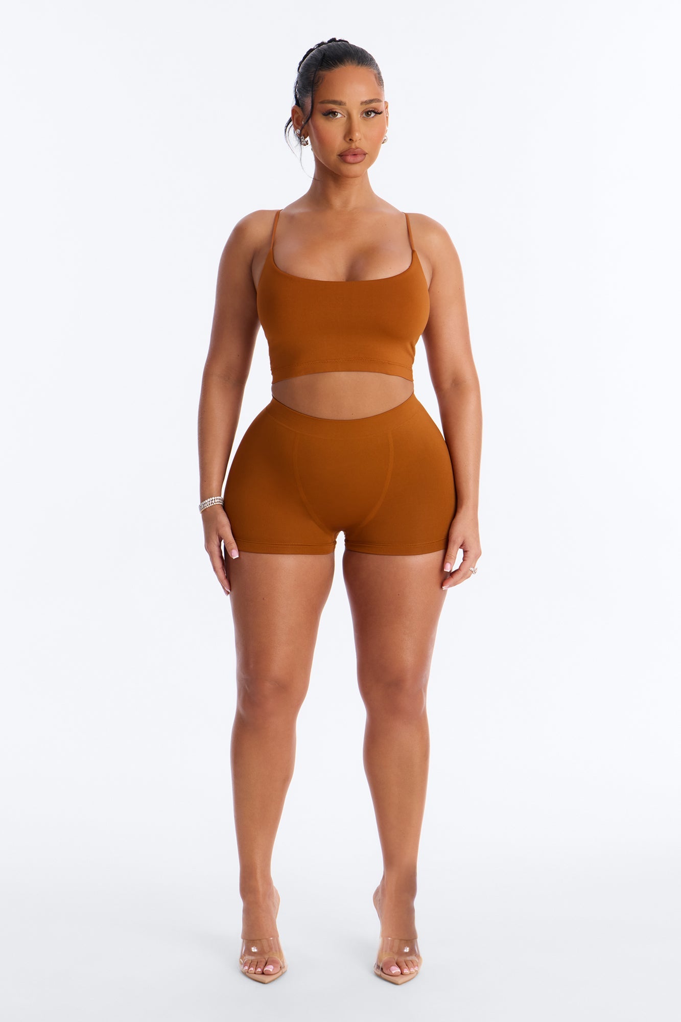 Seamless Smooth Base Layer Double Lined Cami Crop Top - Copper