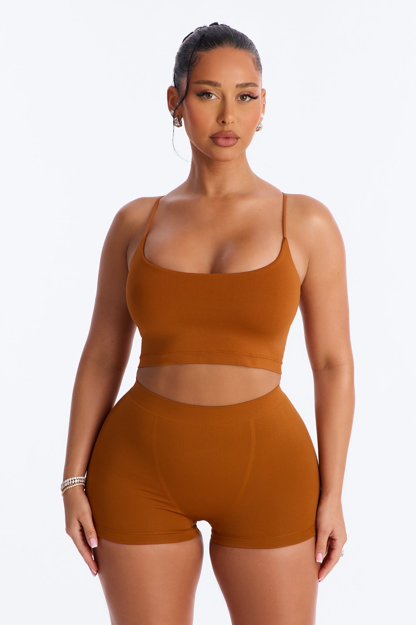 Seamless Smooth Base Layer Double Lined Cami Crop Top - Copper