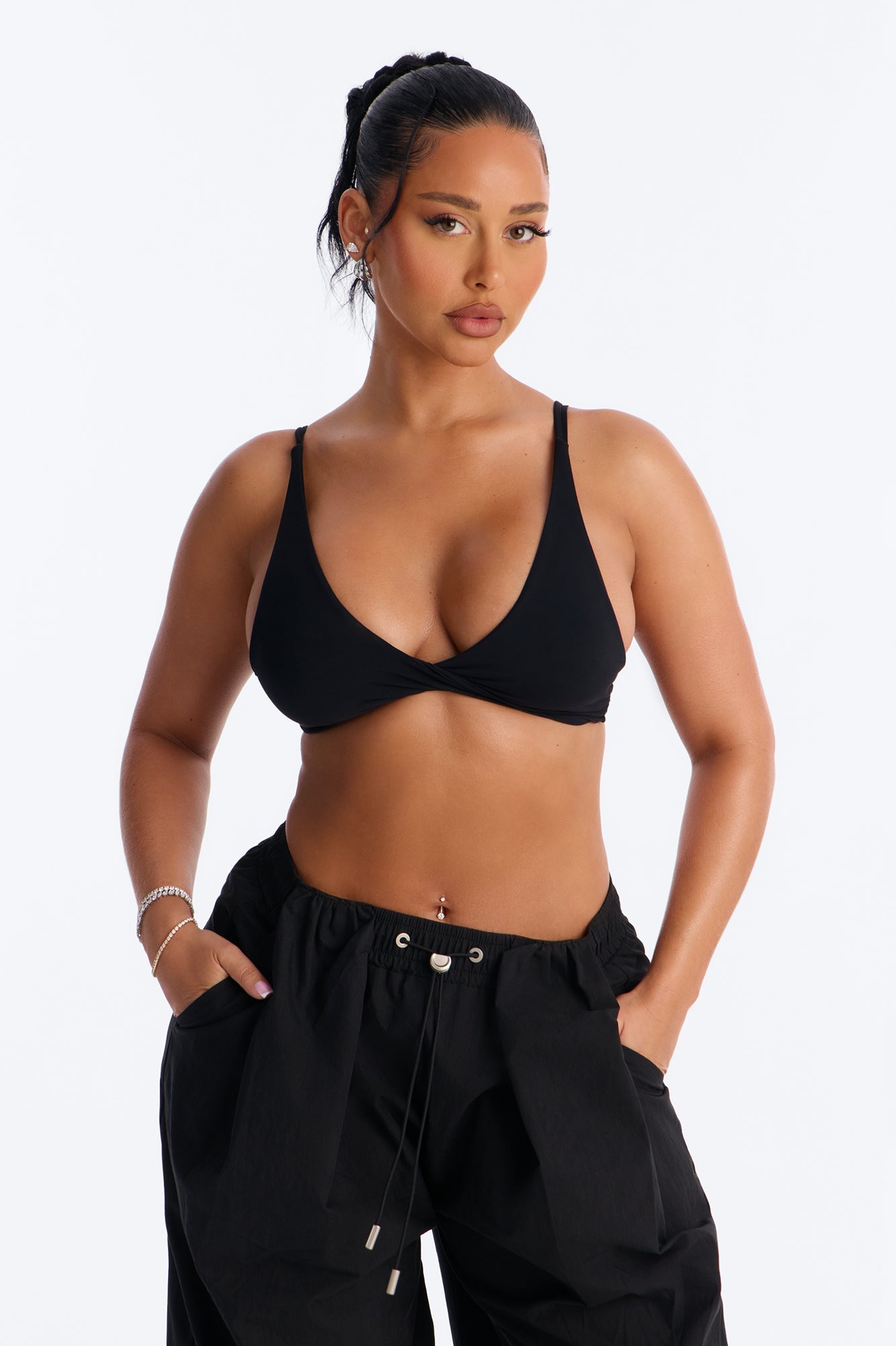 Second Skin Deep V Neck Bra Top - Black