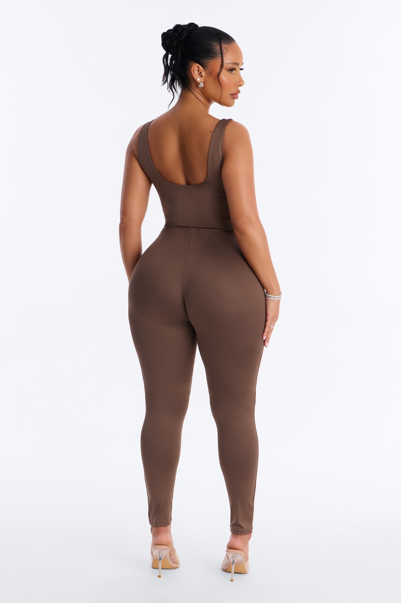 Contour Double Lined Sleeveless Square Neck Jumpsuit - Brown