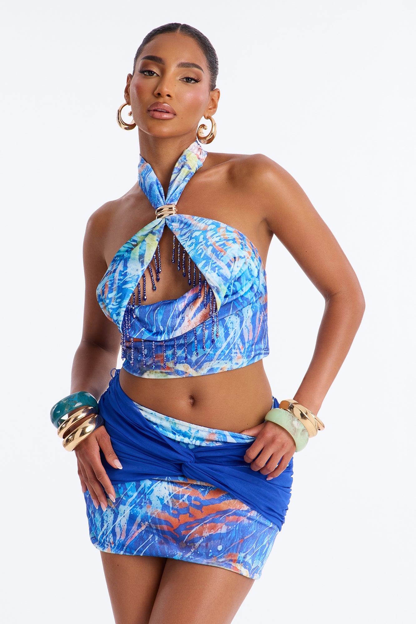 Island Heat Halter Skirt Set - Blue/combo