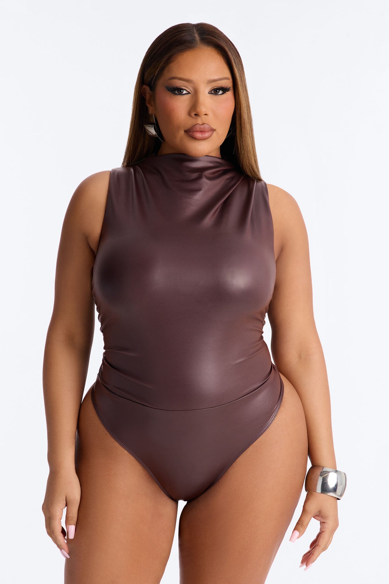 Kourtney Faux Leather Bodysuit - Brown