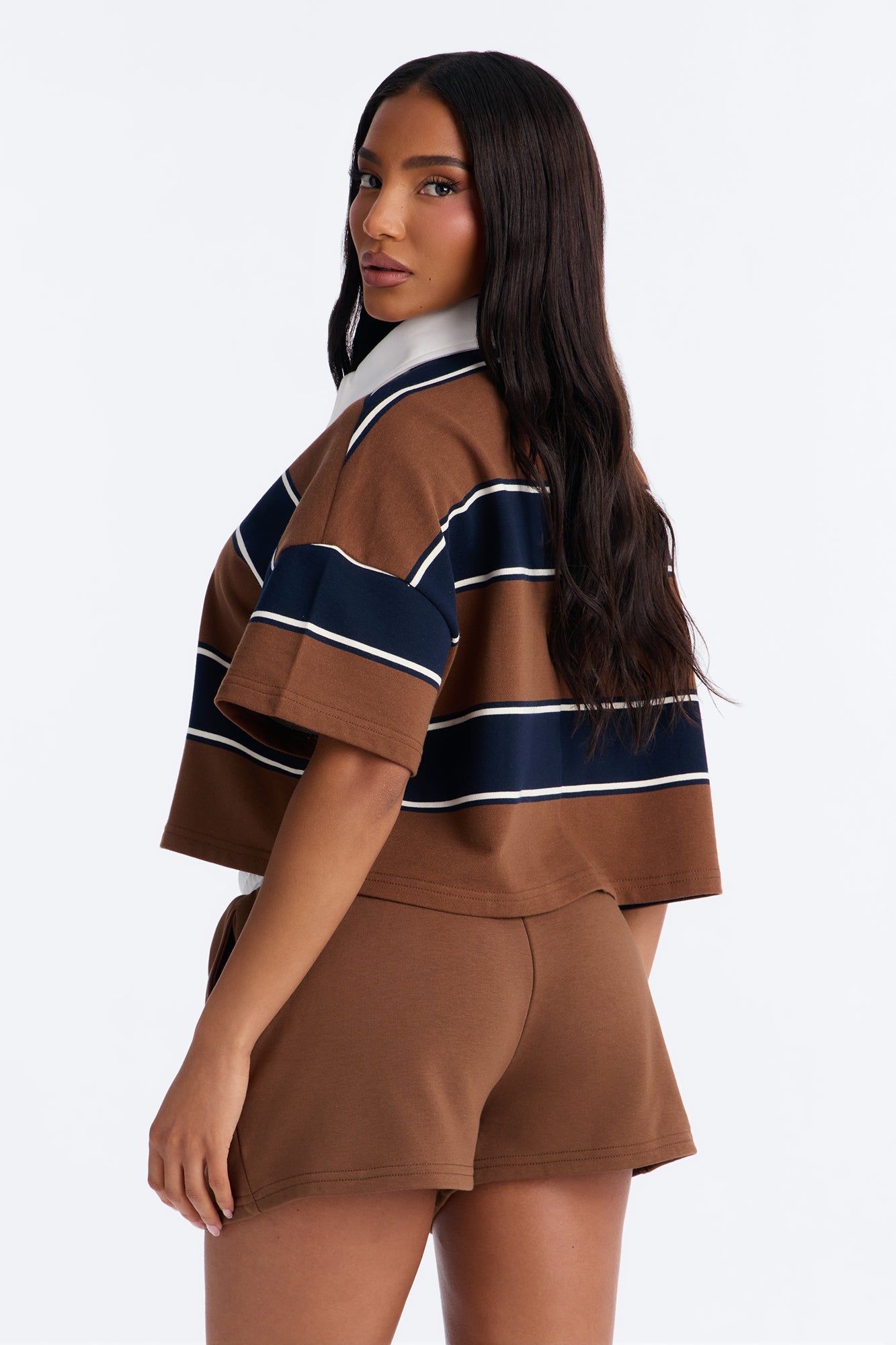Sydney Striped Polo Lounge Short Set - Chocolate