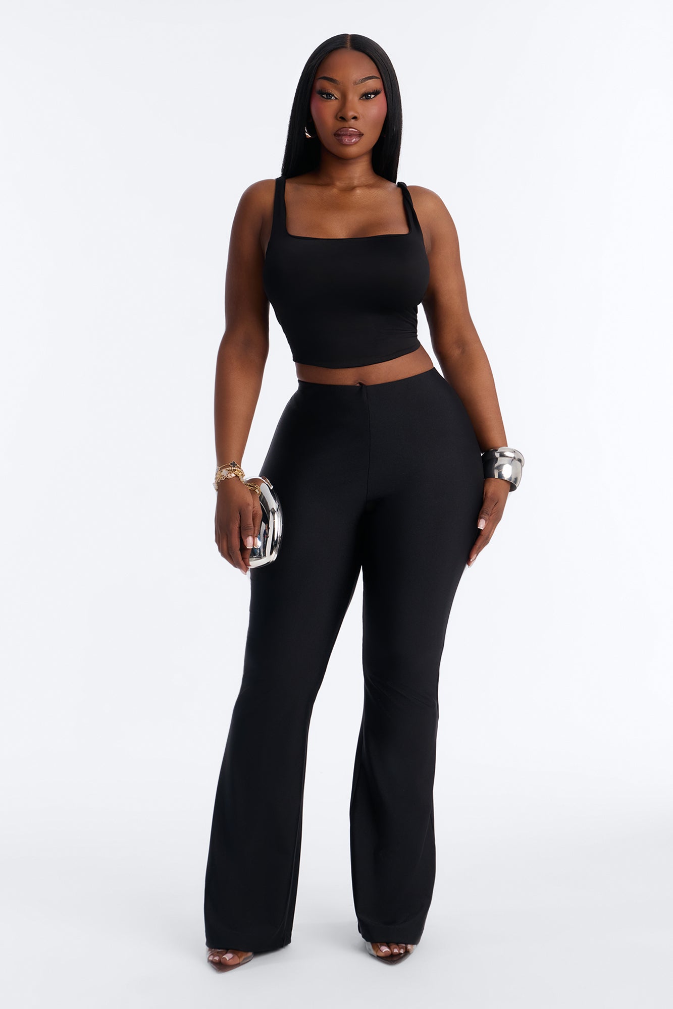 Tricot Mid Rise Flare Pant - Black
