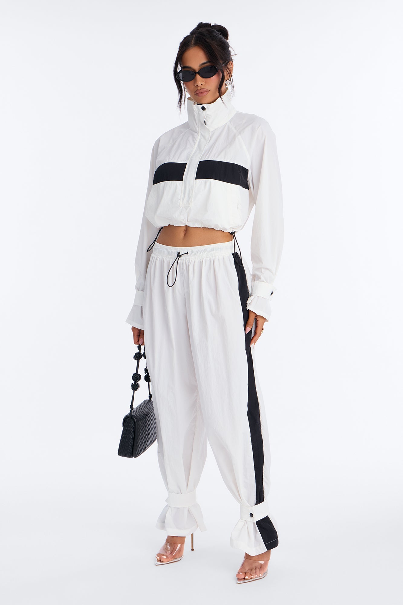 Colette Nylon Pant Set - White/Black