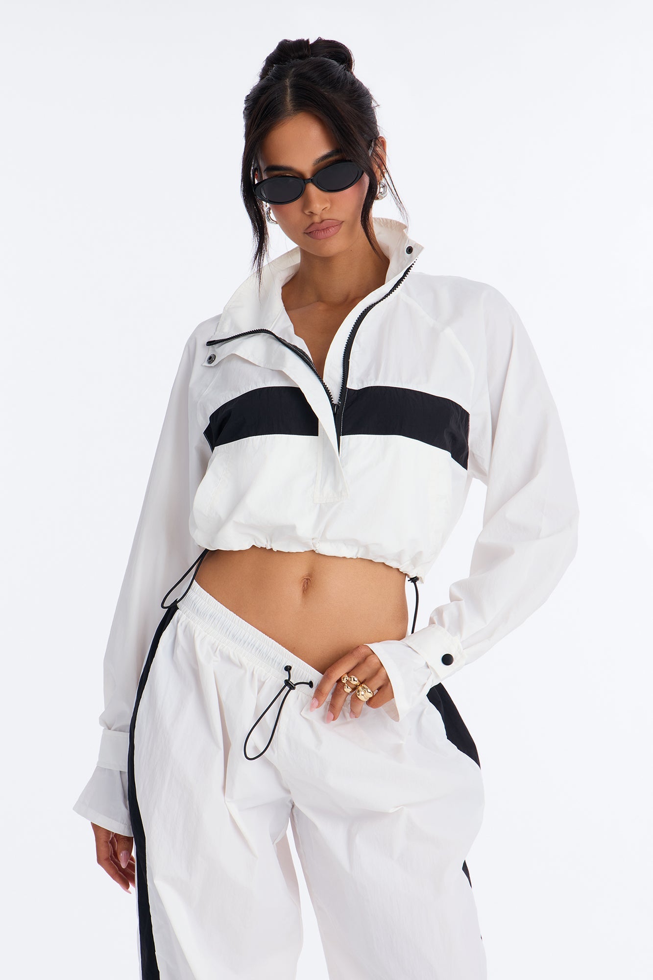 Colette Nylon Pant Set - White/Black