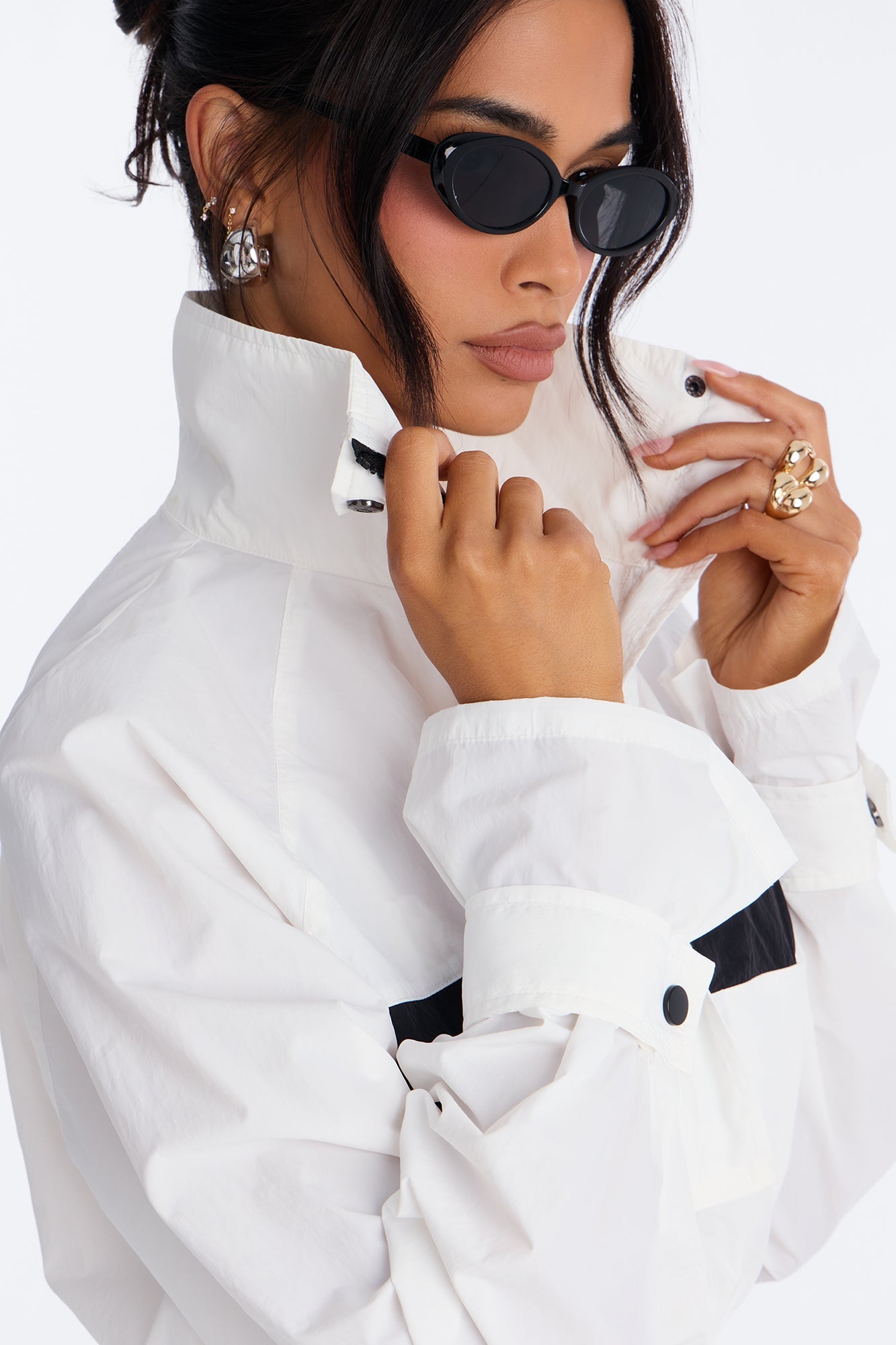 Colette Nylon Pant Set - White/Black