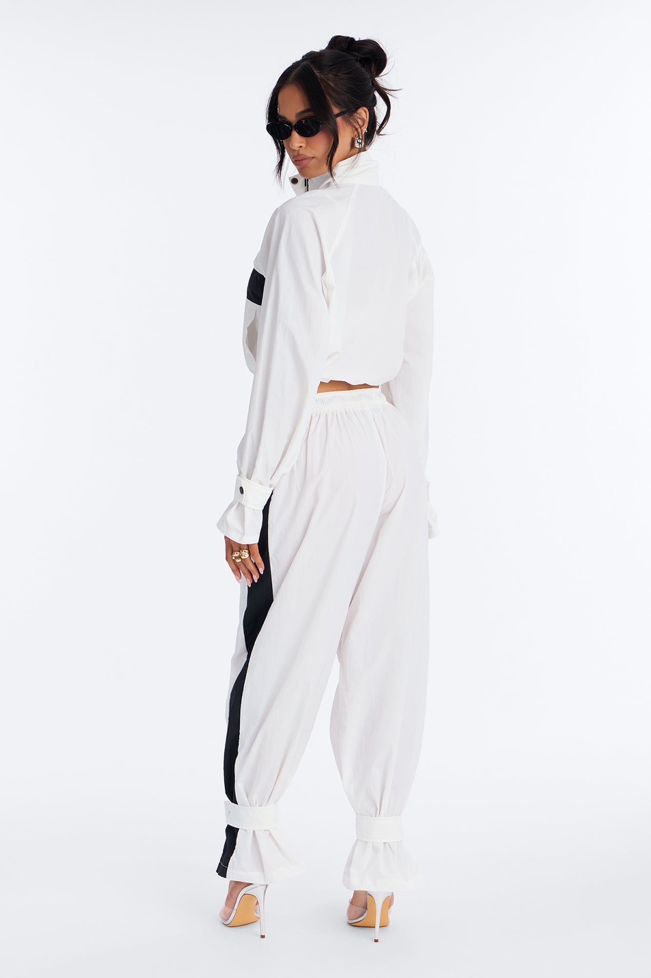 Colette Nylon Pant Set - White/Black
