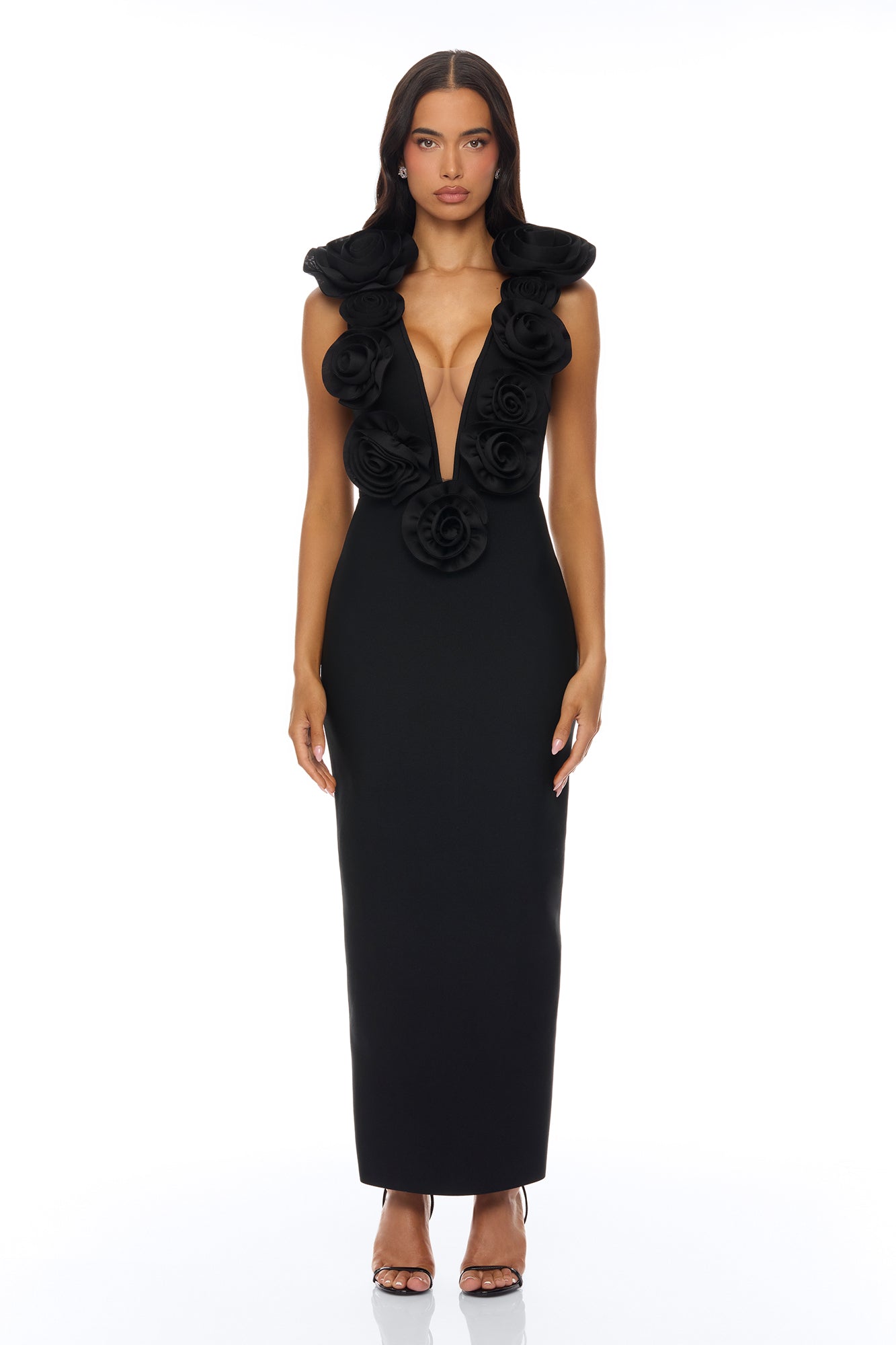 Rosalia Rosette Bandage Maxi Dress - Black
