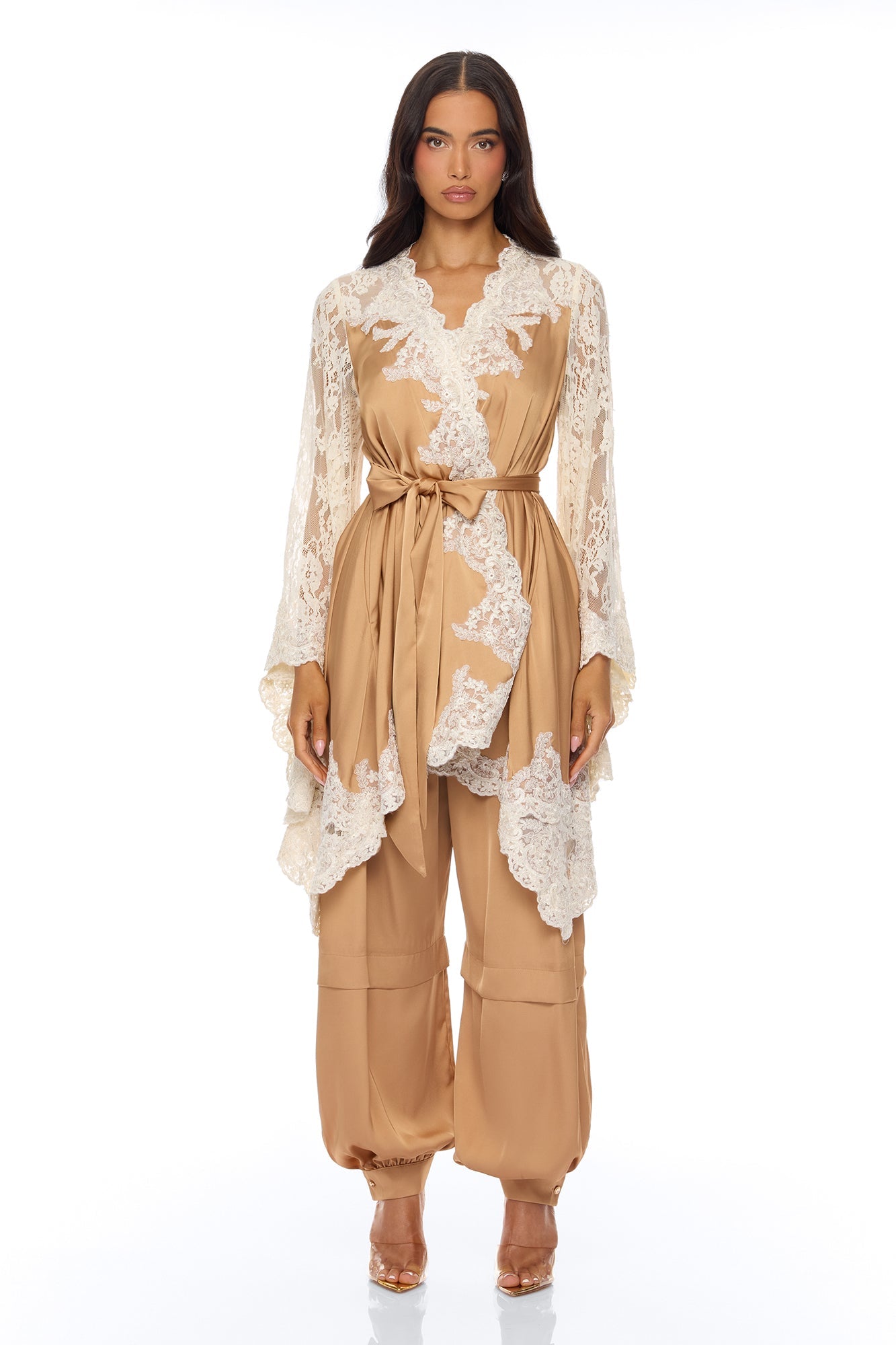 Cathryn Lace Satin Kimono - Gold