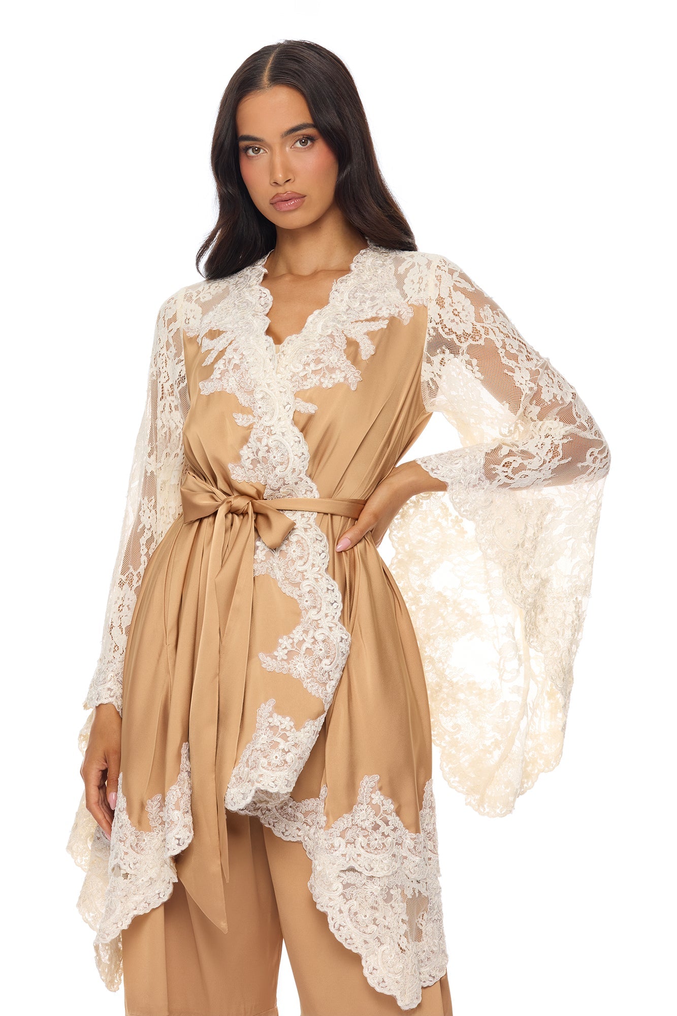 Cathryn Lace Satin Kimono - Gold