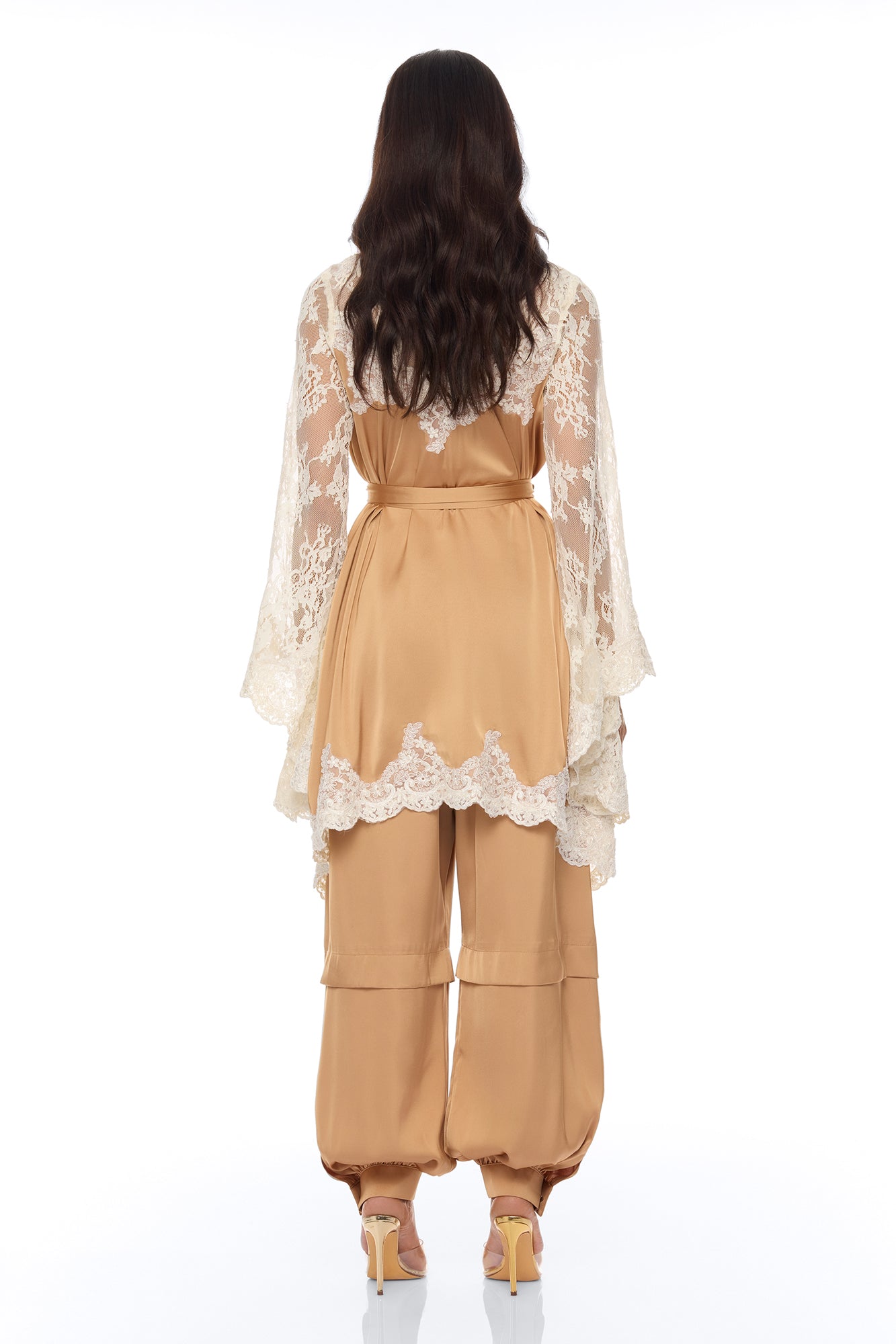 Cathryn Lace Satin Kimono - Gold