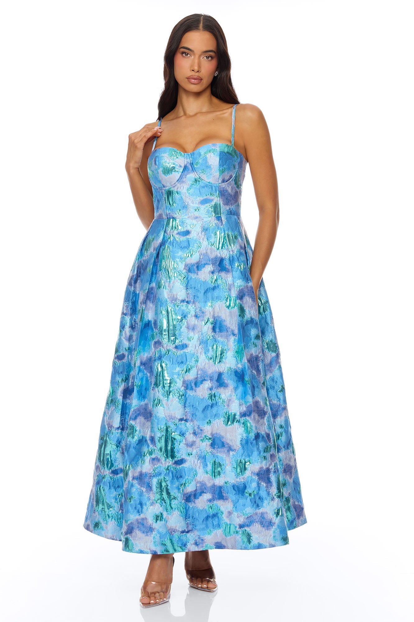 Juliette Jacquard Midi Dress - Blue/combo