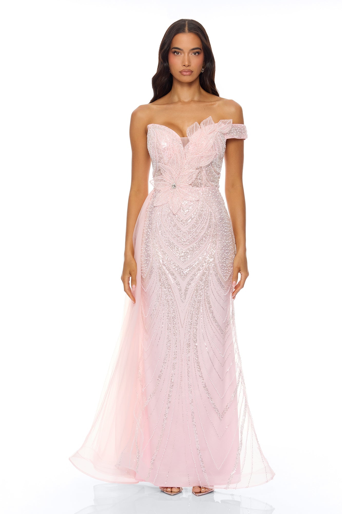 Too Glamorous Draped Embellished Gown - Light Pink