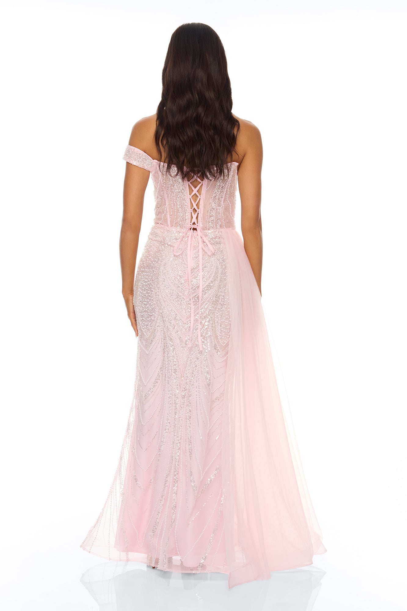Too Glamorous Draped Embellished Gown - Light Pink