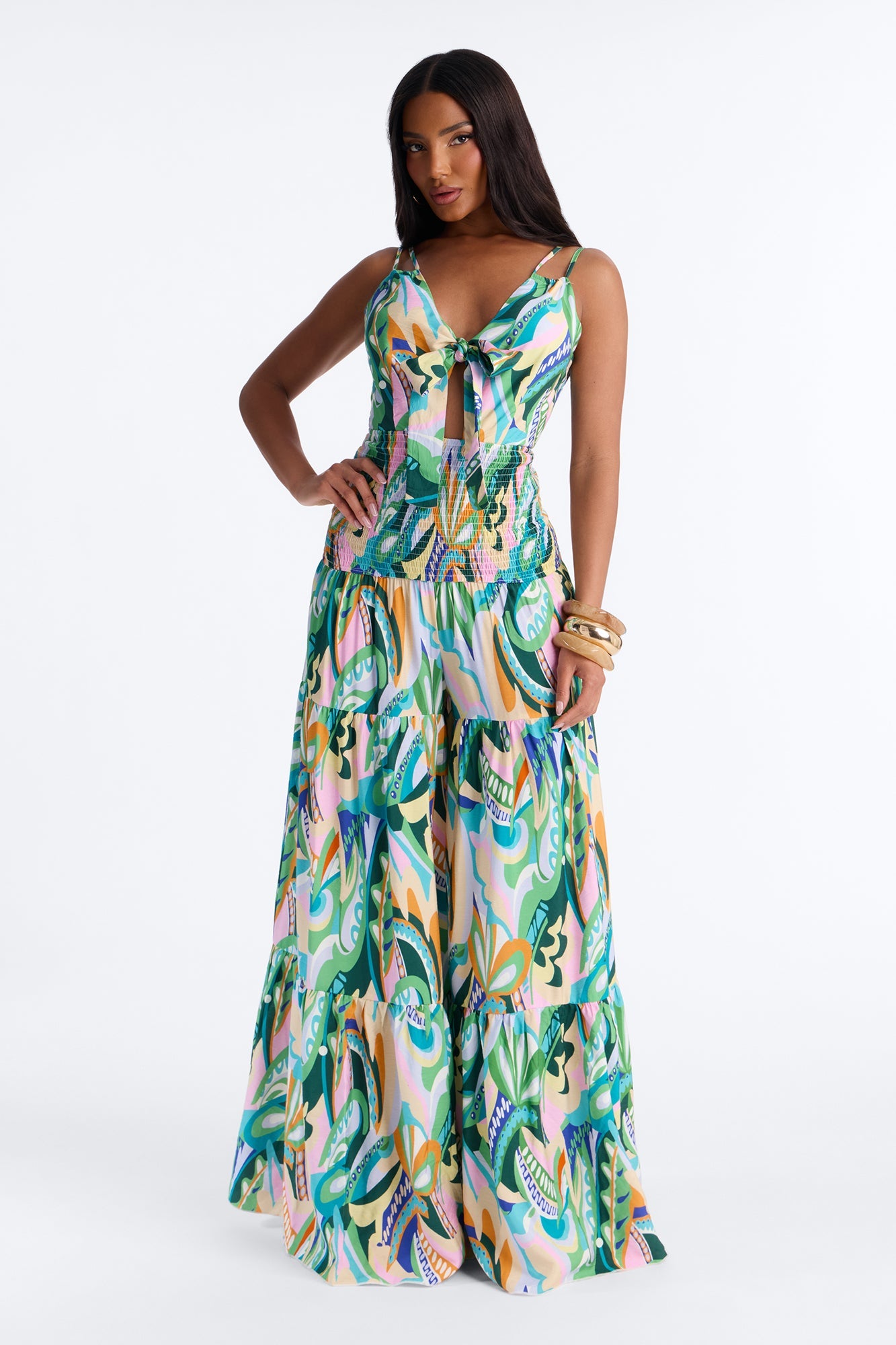 Mari Tiered Wide Leg Jumpsuit - Multi Color