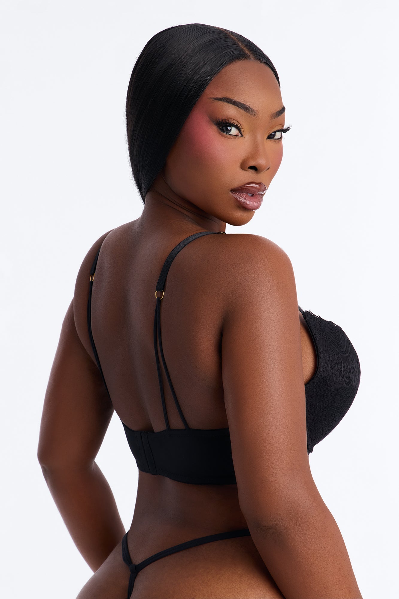 Lacey Lift Deep Plunge Push Up Lace Bra - Black