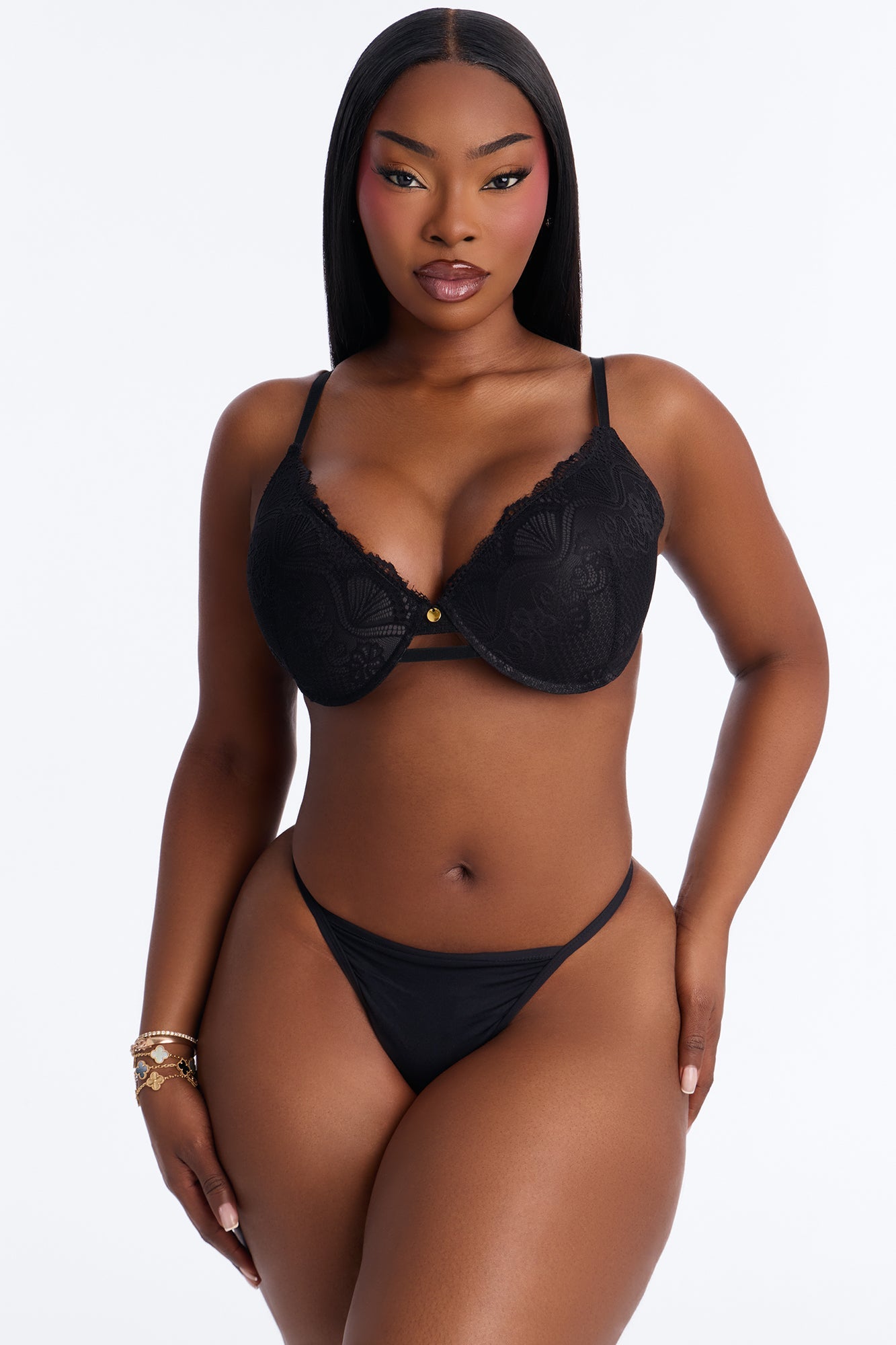 Lacey Lift Deep Plunge Push Up Lace Bra - Black