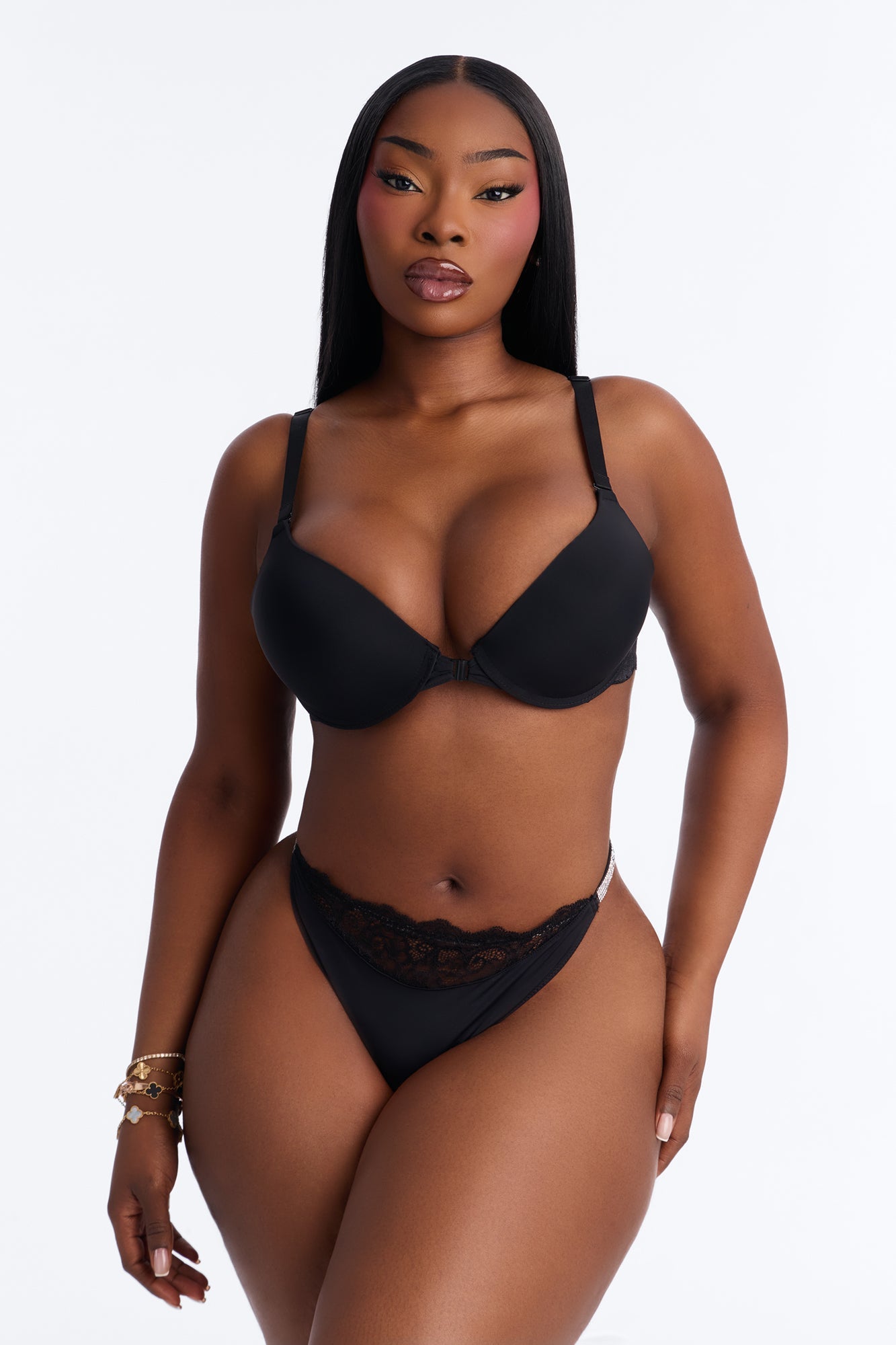 Jaz Lace Trim Thong Panty - Black
