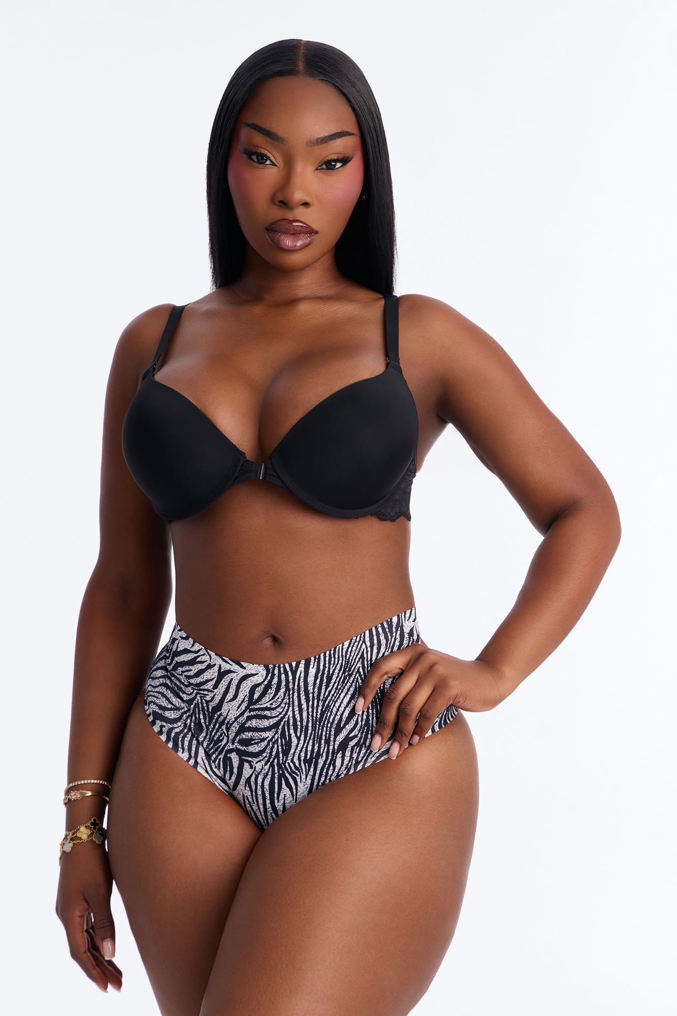 No Show Microfiber Smooth Zebra Brazilian Panty - Black/White