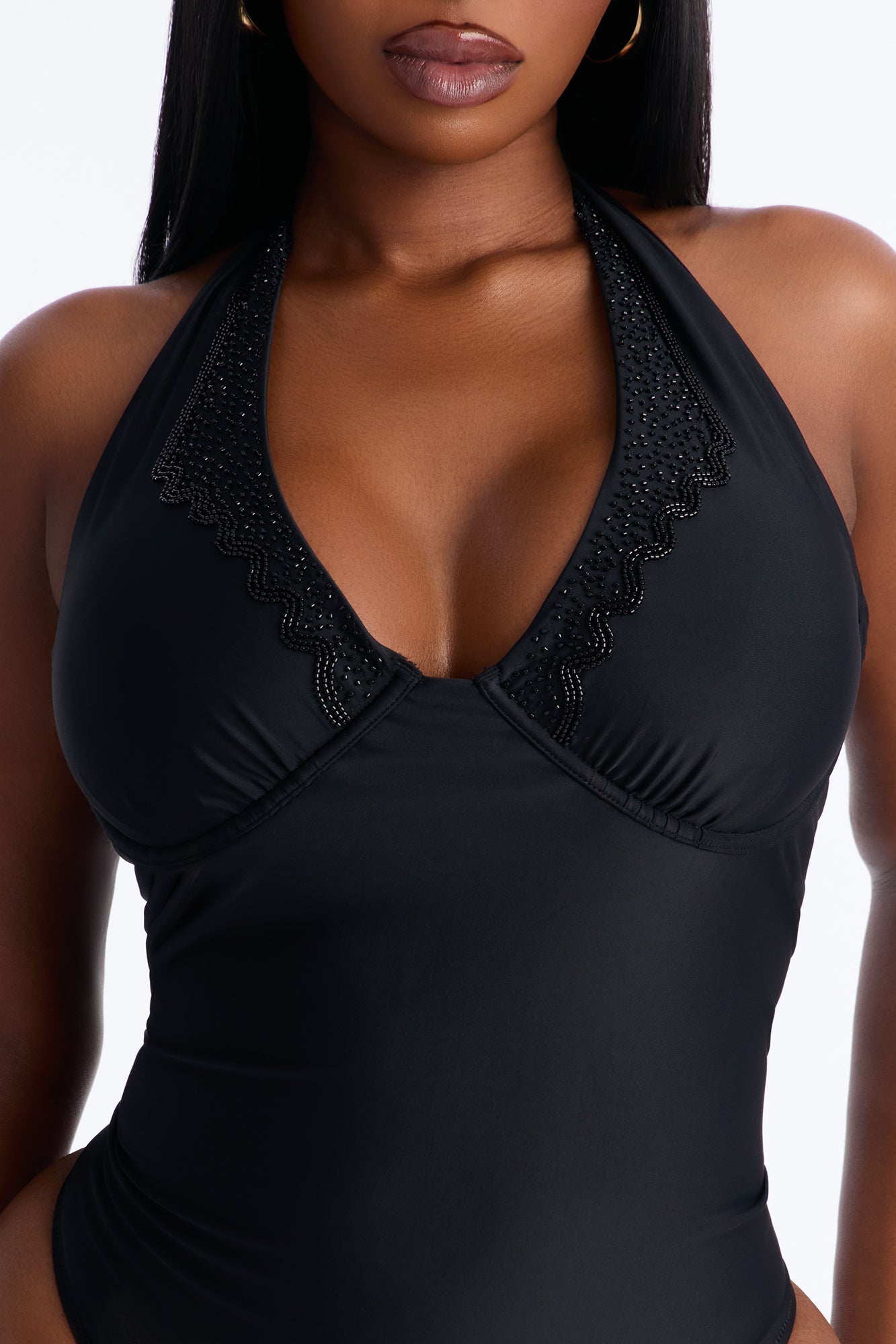Alana Underwire Rhinestone 1 Piece Swimsuit - Black